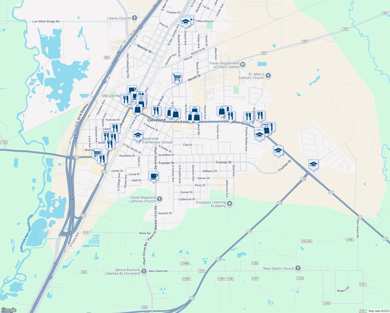 map of restaurants, bars, coffee shops, grocery stores, and more near 1104 Southline St in Cleveland