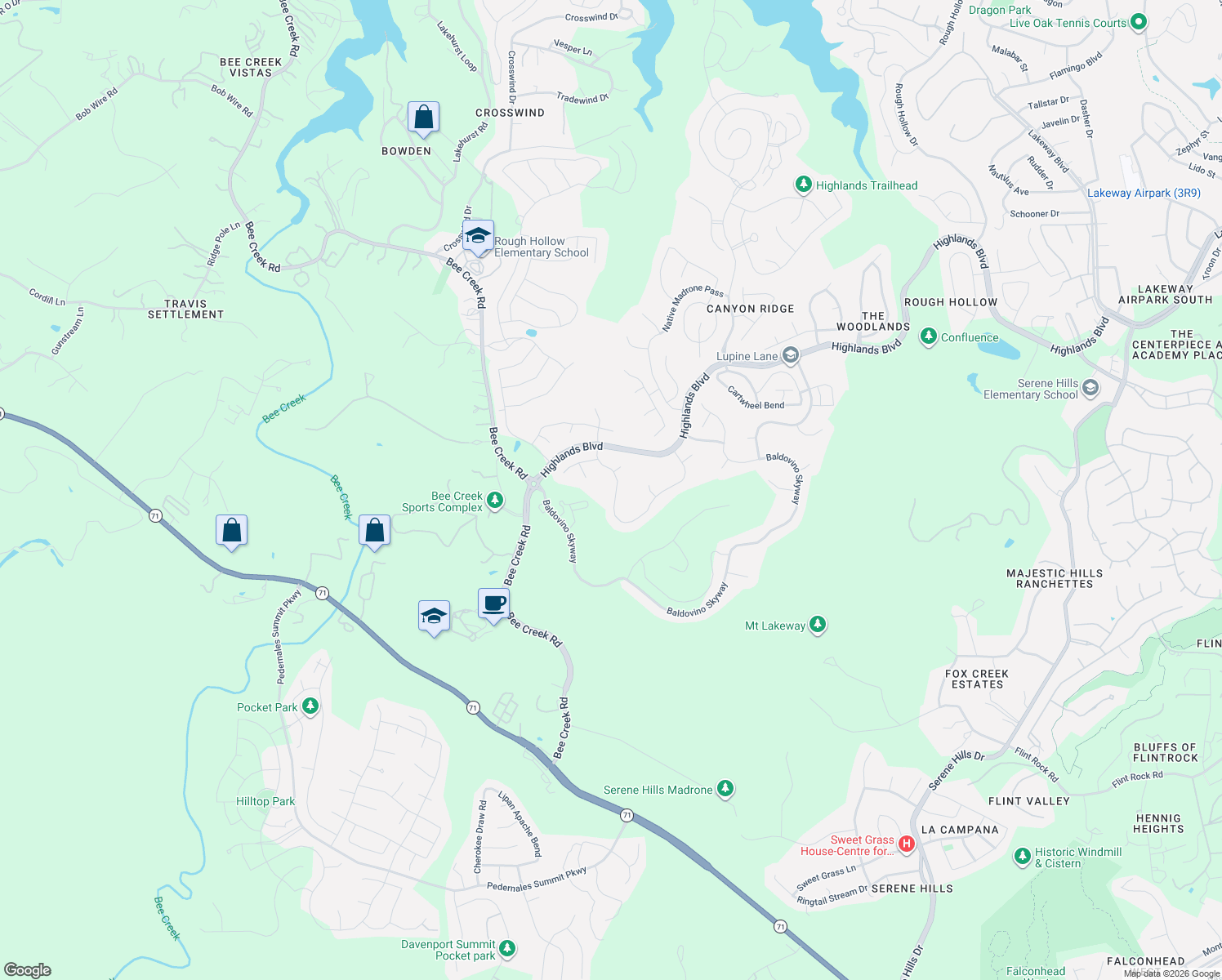 map of restaurants, bars, coffee shops, grocery stores, and more near 469 Anfield Circle in Austin