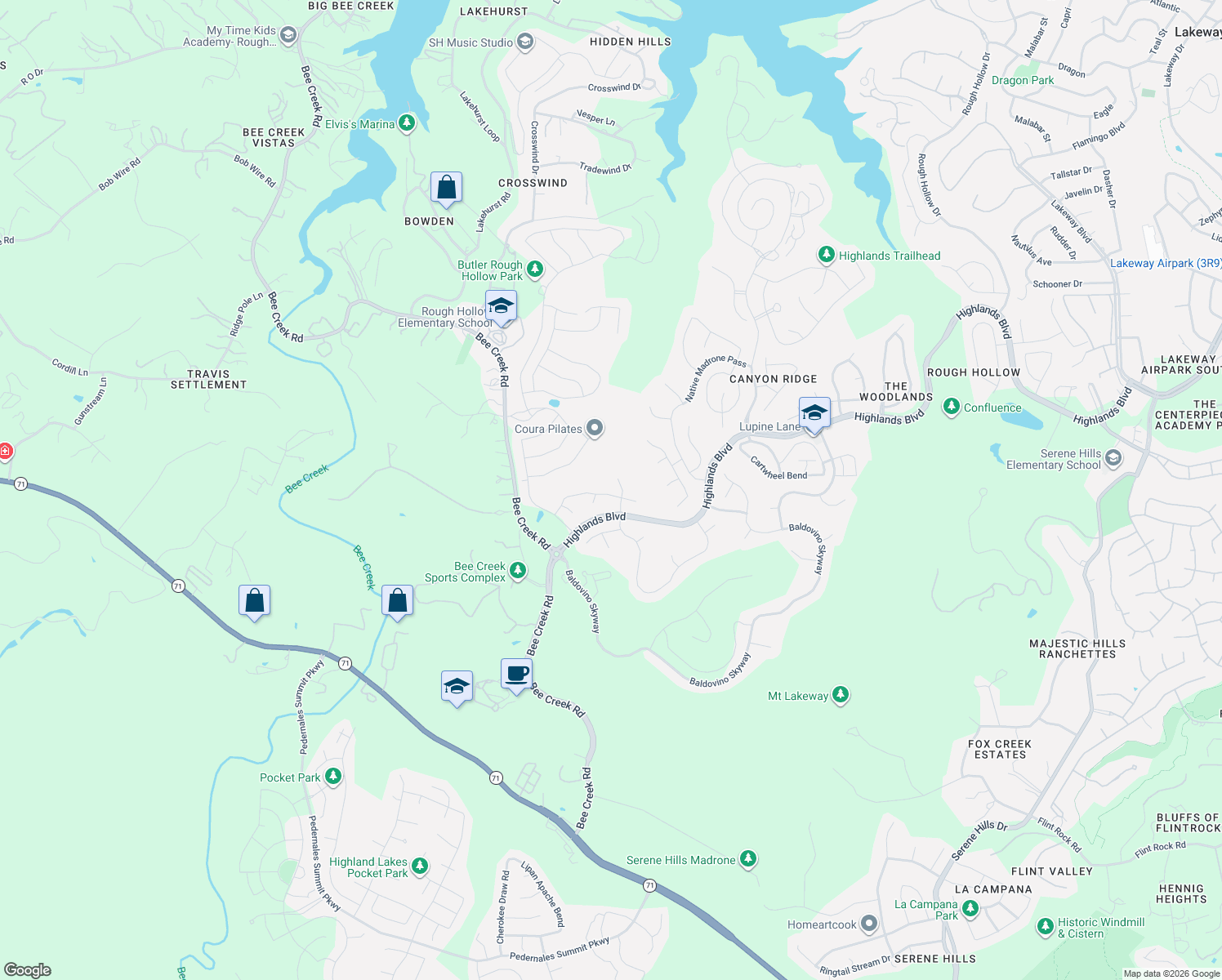map of restaurants, bars, coffee shops, grocery stores, and more near 226 Abbeyville Walk in Austin