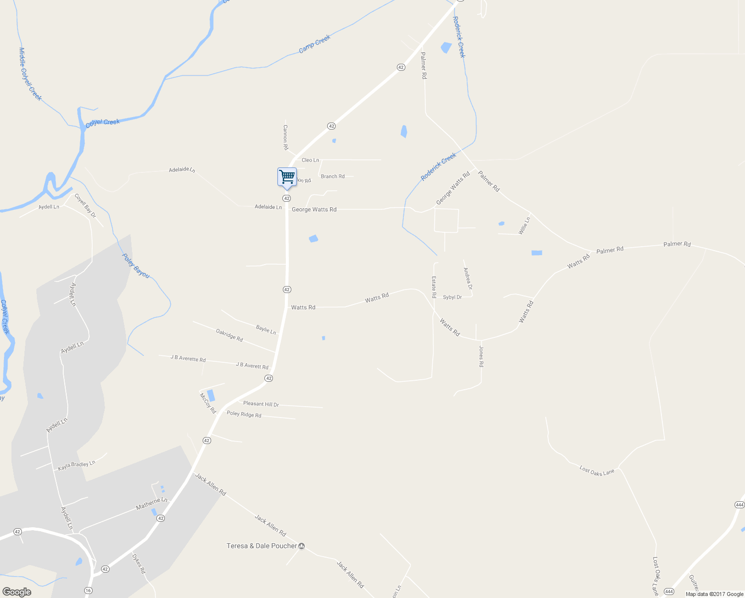 map of restaurants, bars, coffee shops, grocery stores, and more near 17932 Watts Road in Livingston