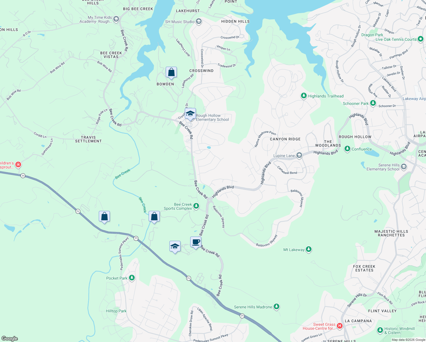 map of restaurants, bars, coffee shops, grocery stores, and more near 223 Sumalt Gap Way in Briarcliff