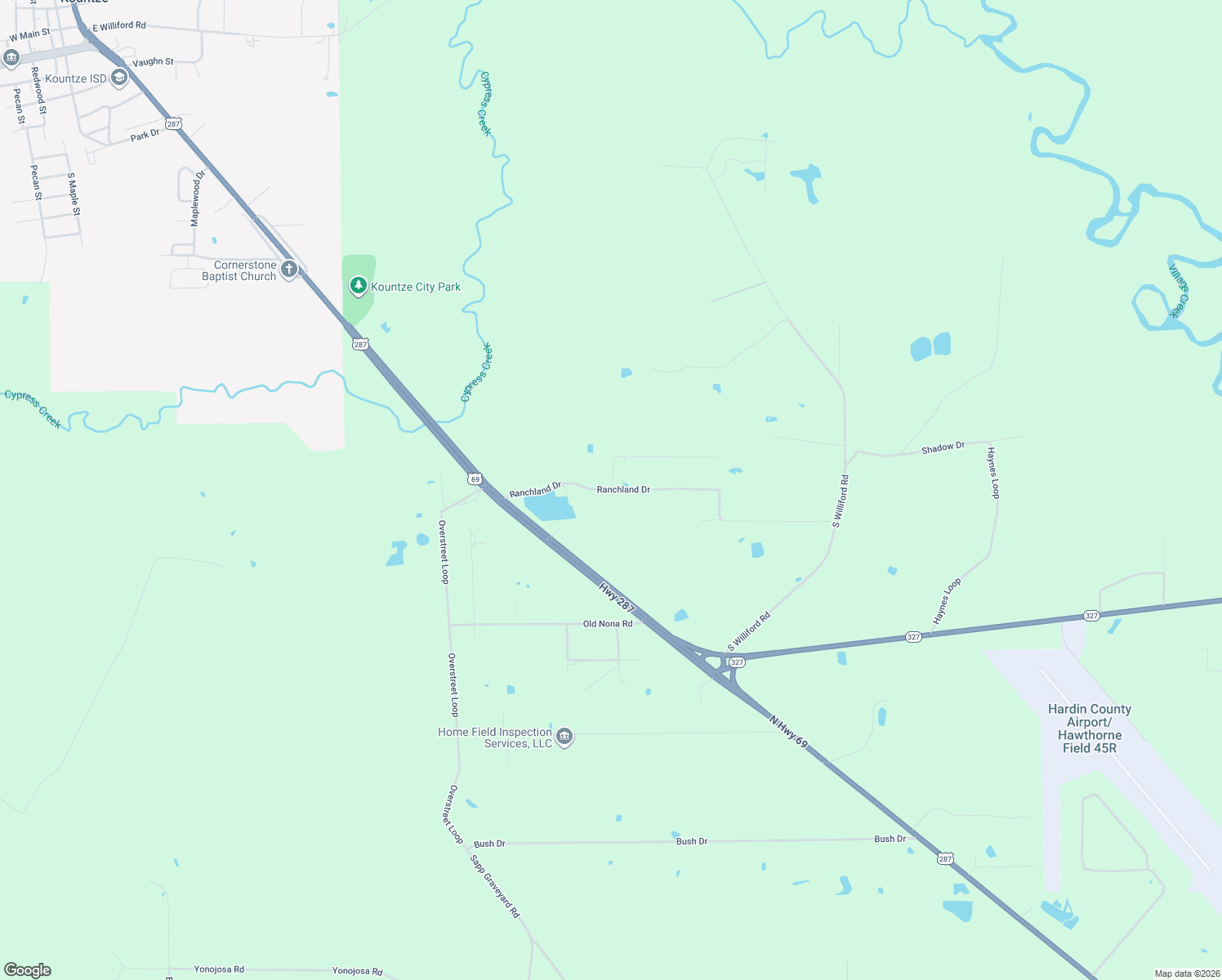 map of restaurants, bars, coffee shops, grocery stores, and more near 2720 Ranchland Drive in Kountze