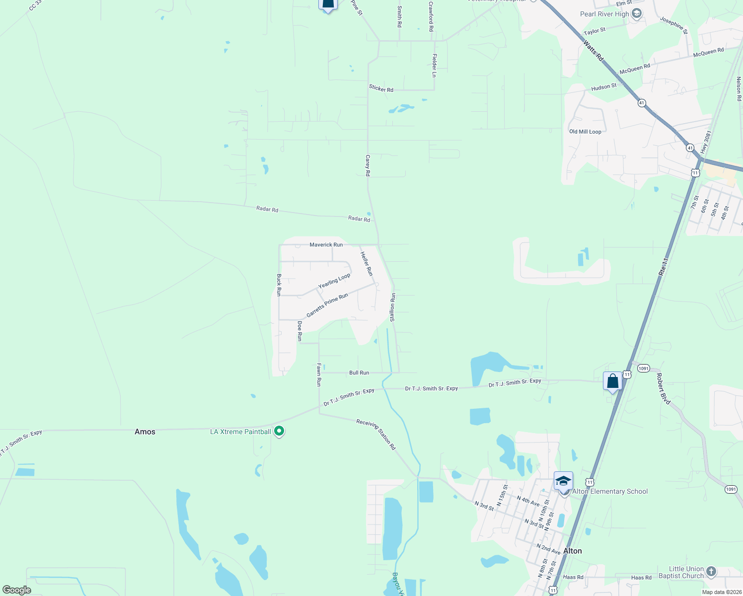 map of restaurants, bars, coffee shops, grocery stores, and more near 405 Heifer Run in Pearl River