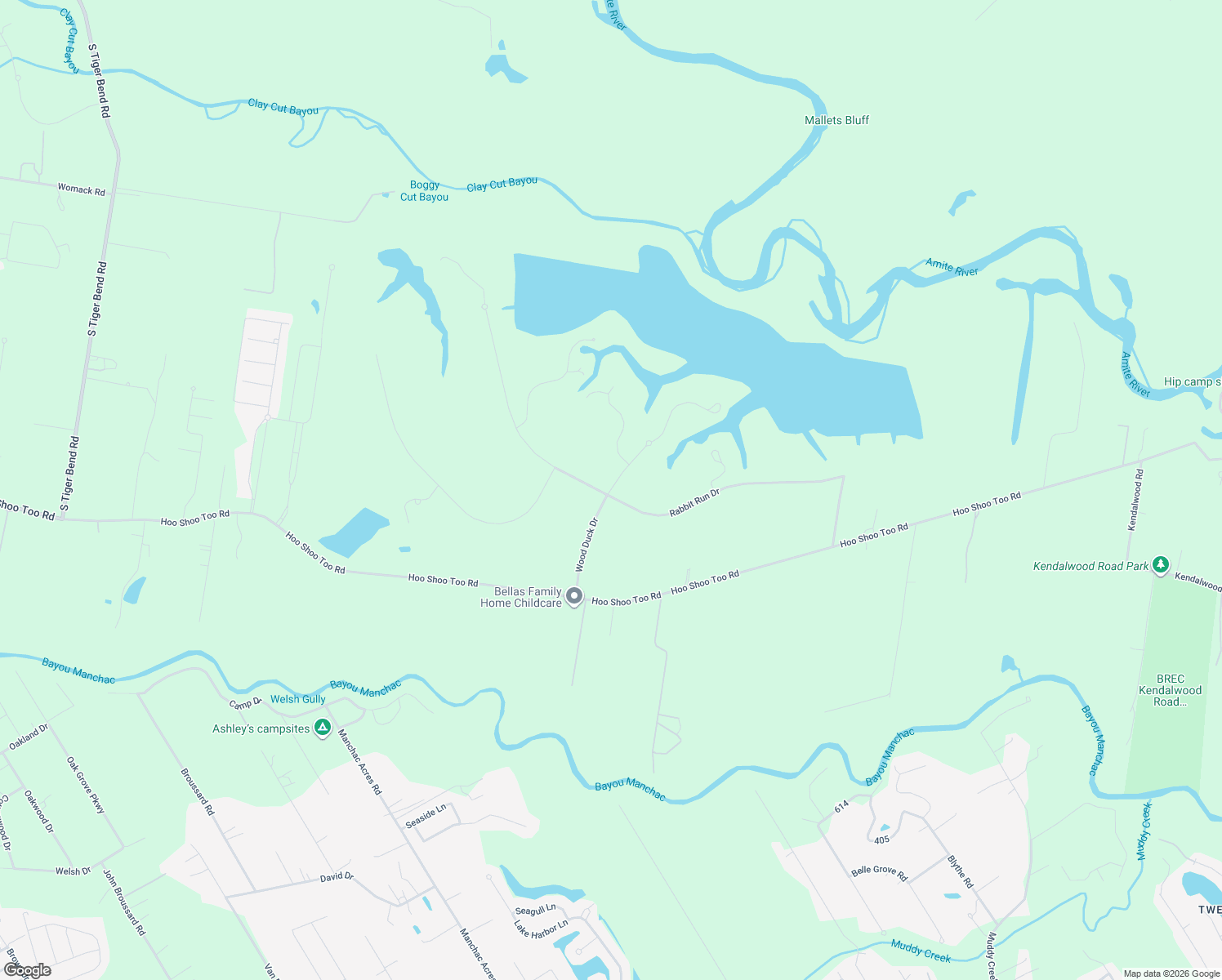 map of restaurants, bars, coffee shops, grocery stores, and more near Wood Duck Drive in Baton Rouge