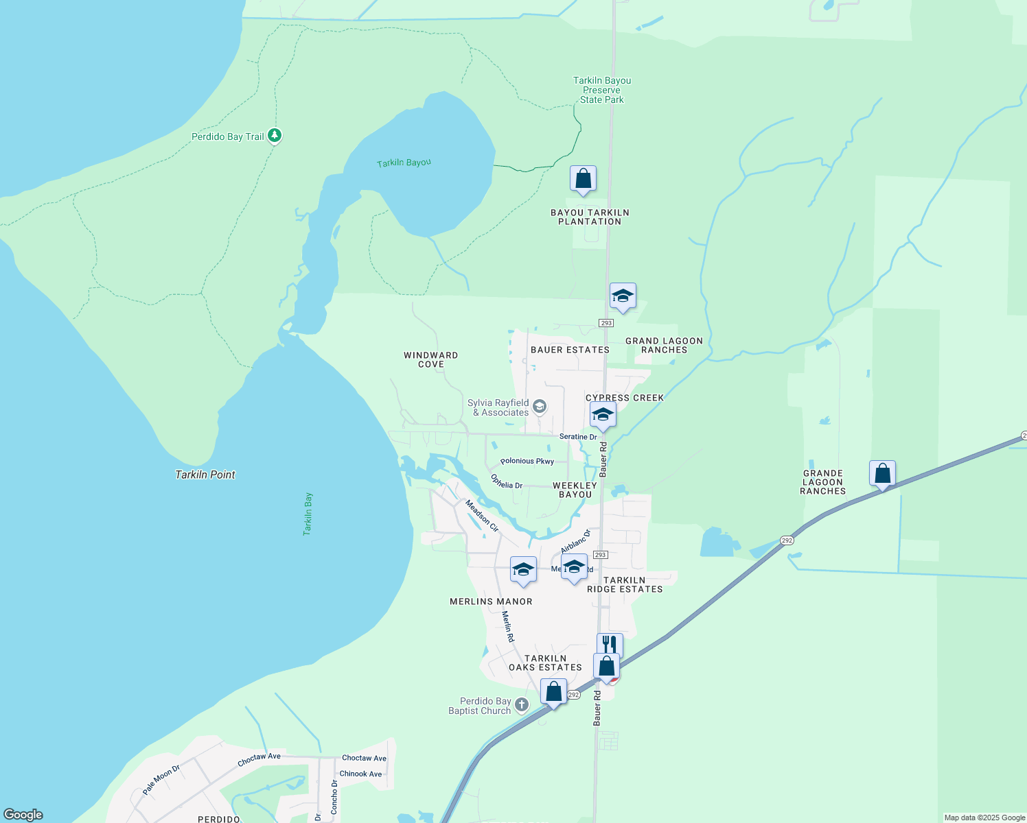 map of restaurants, bars, coffee shops, grocery stores, and more near 3555 Chief Mate Drive in Pensacola