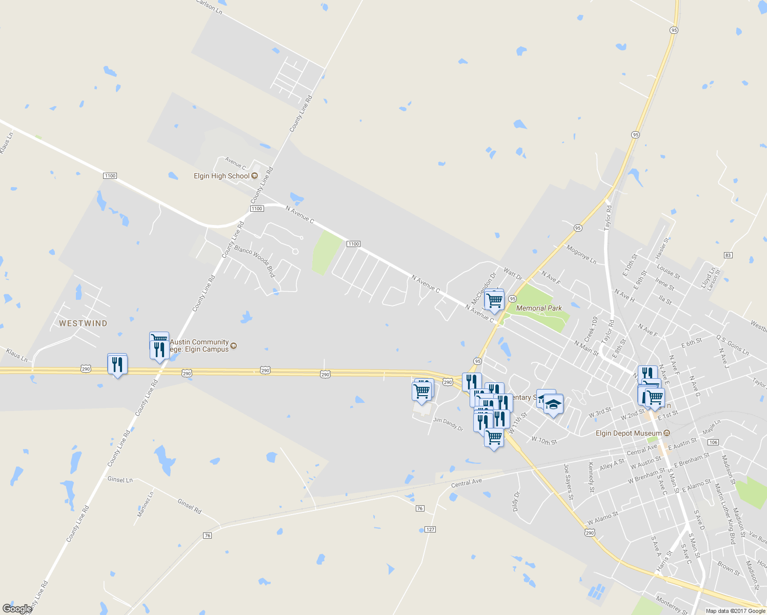 map of restaurants, bars, coffee shops, grocery stores, and more near 323 Gettysburg Loop in Elgin