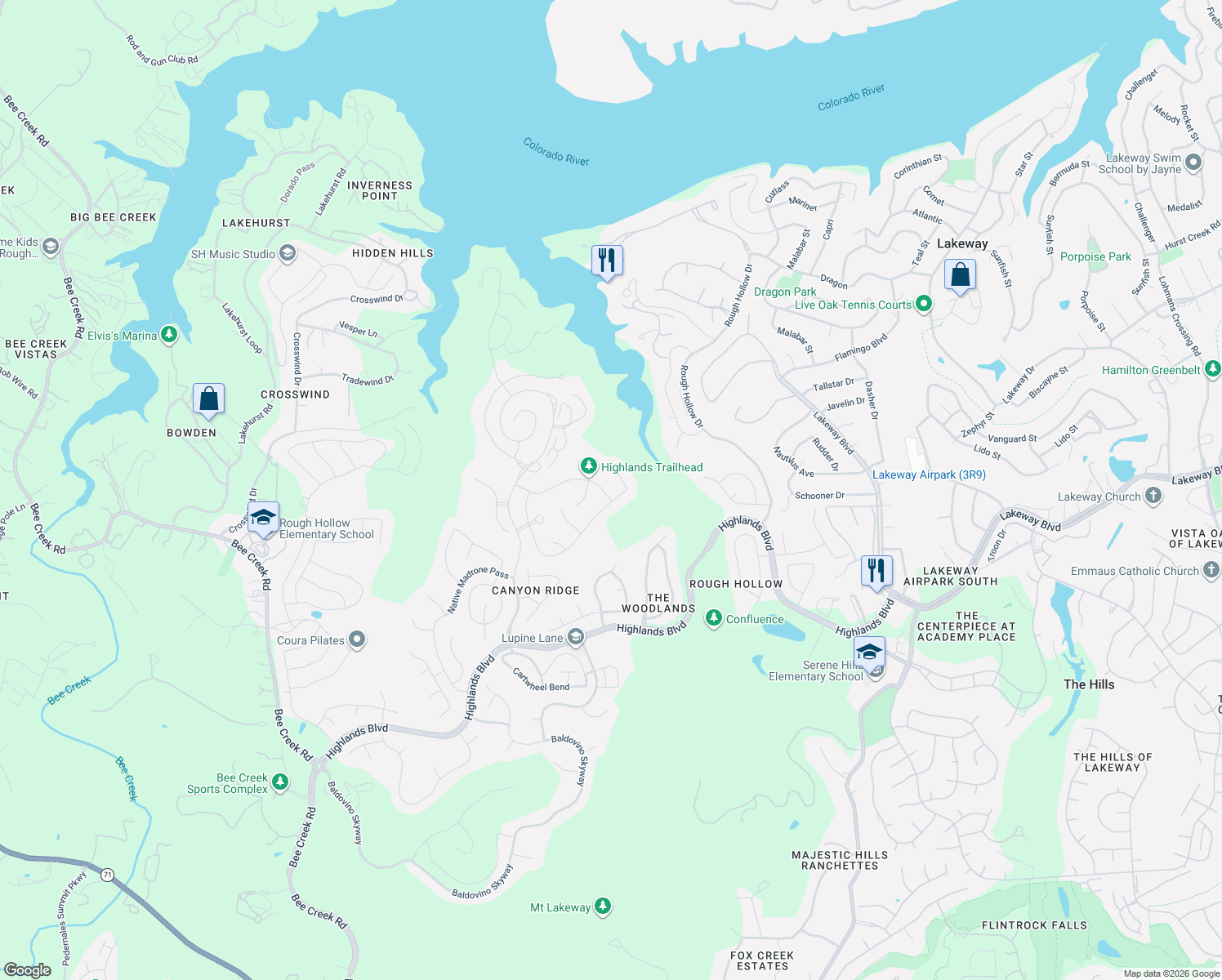 map of restaurants, bars, coffee shops, grocery stores, and more near 503 Barolo Cove in Austin
