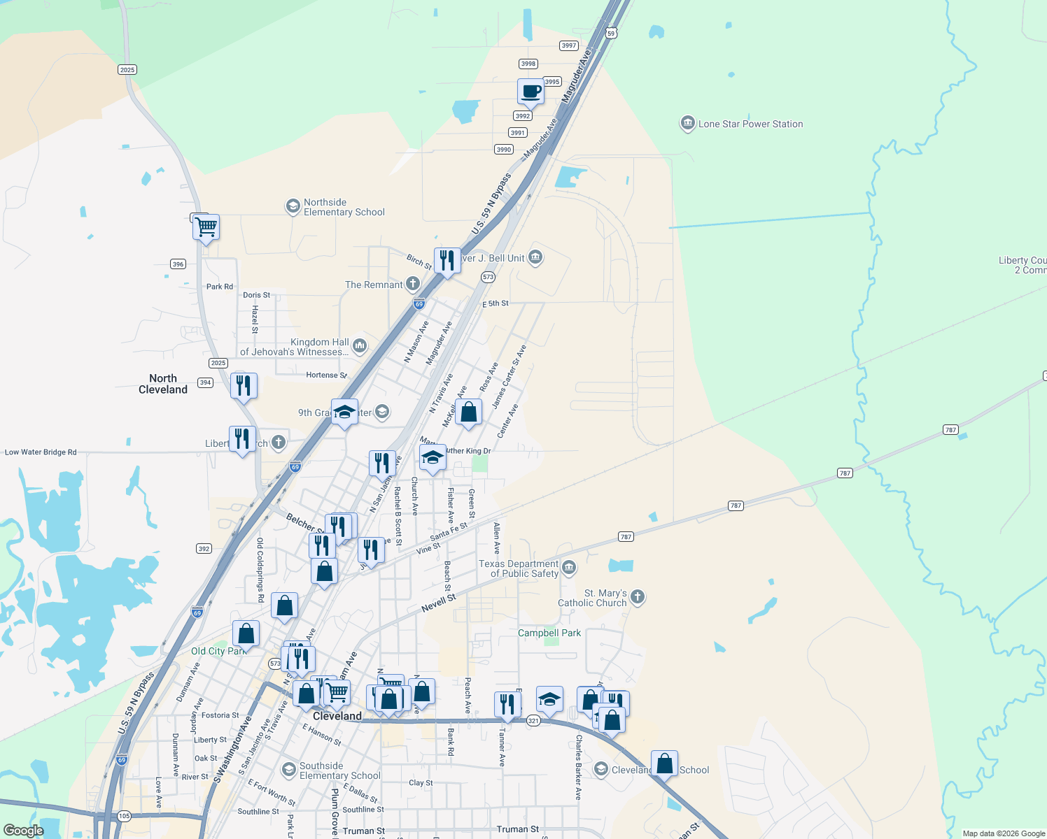 map of restaurants, bars, coffee shops, grocery stores, and more near 1299 Martin Luther King Dr in Cleveland