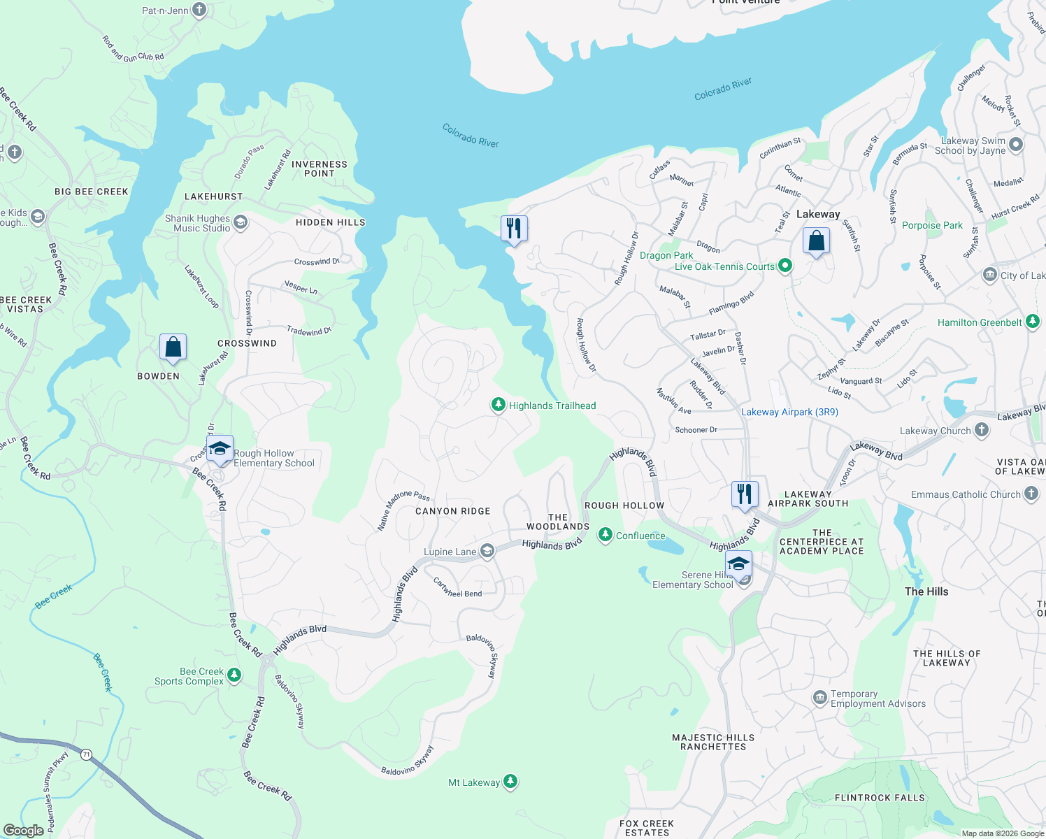 map of restaurants, bars, coffee shops, grocery stores, and more near 503 Barolo Cove in Austin