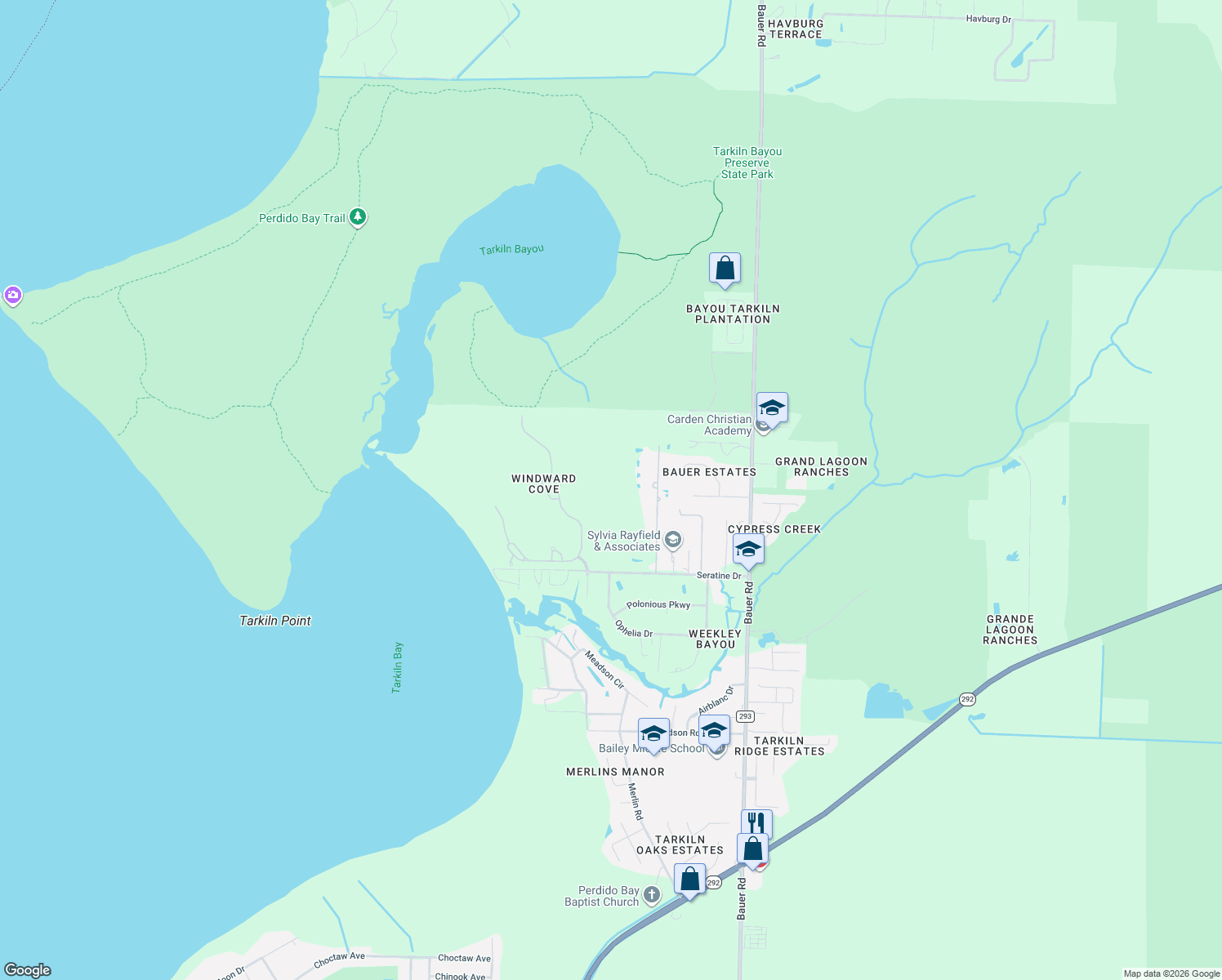 map of restaurants, bars, coffee shops, grocery stores, and more near 1200 Seratine Court in Pensacola
