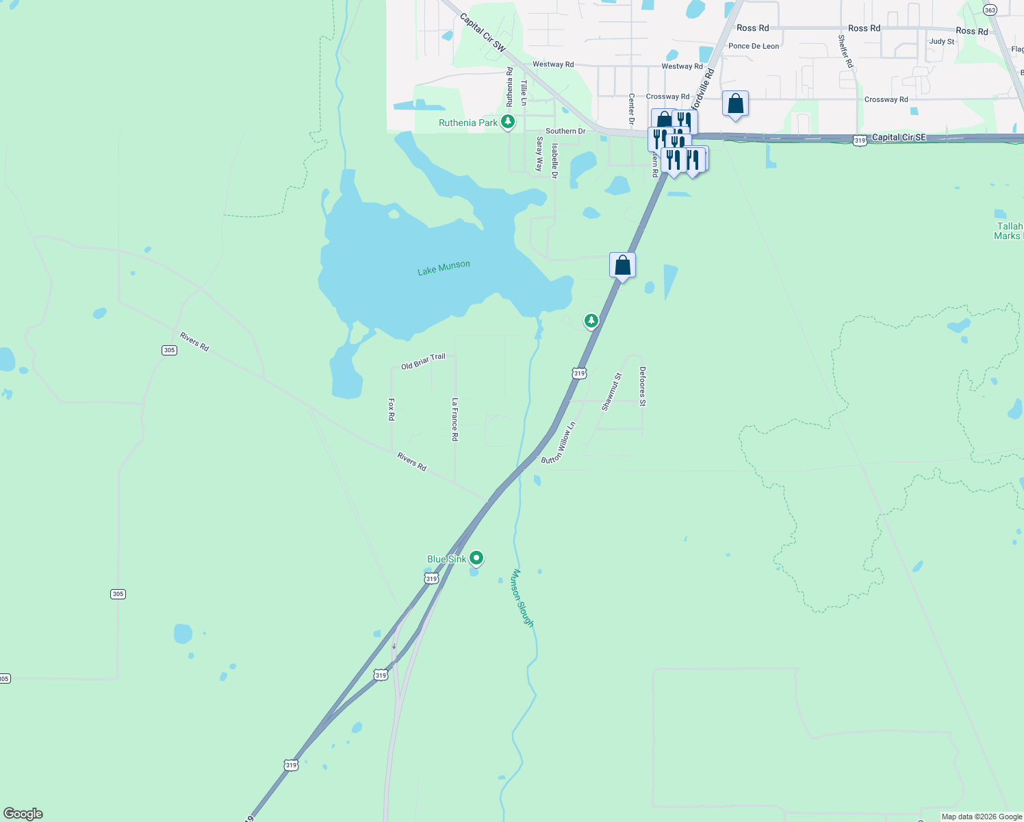 map of restaurants, bars, coffee shops, grocery stores, and more near 1786 La France Trail in Tallahassee