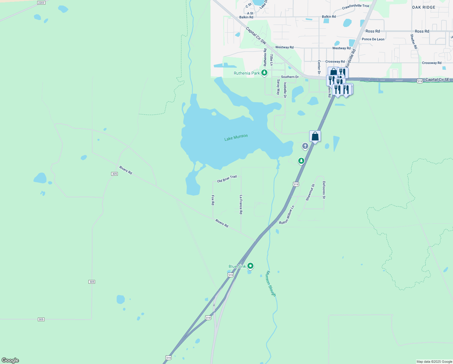 map of restaurants, bars, coffee shops, grocery stores, and more near 1791 Old Briar Trail in Tallahassee