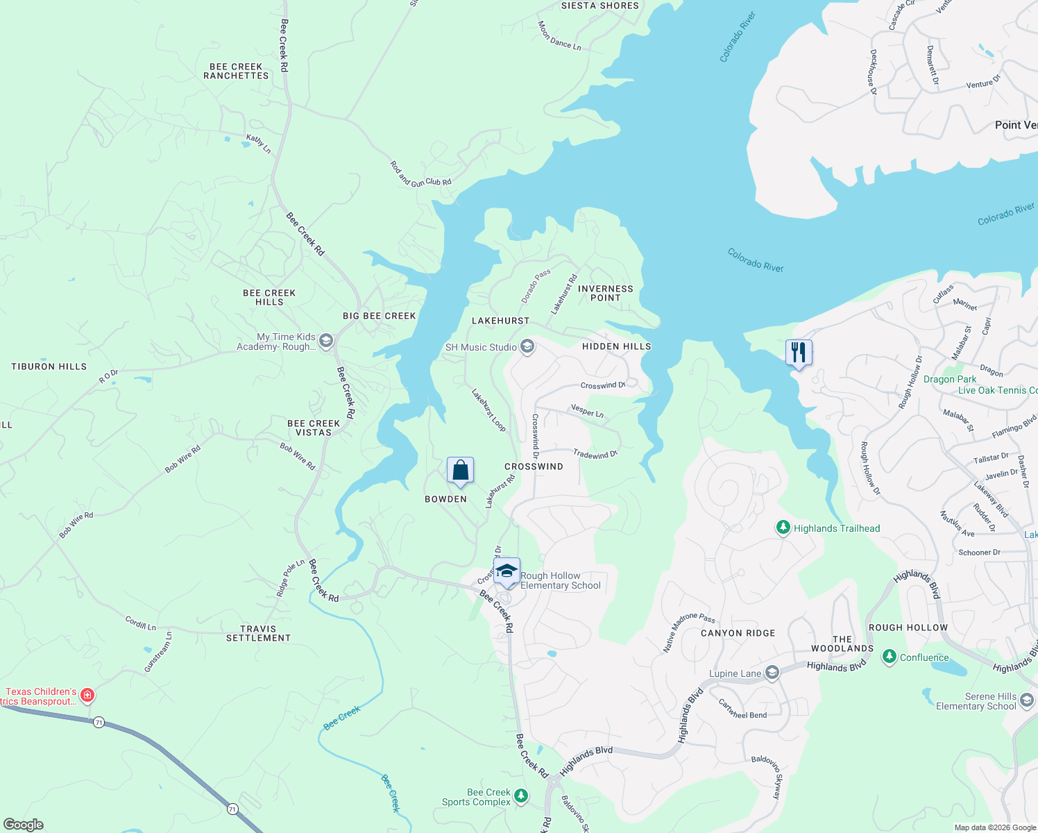 map of restaurants, bars, coffee shops, grocery stores, and more near 19614 Summit Glory Trail in Briarcliff