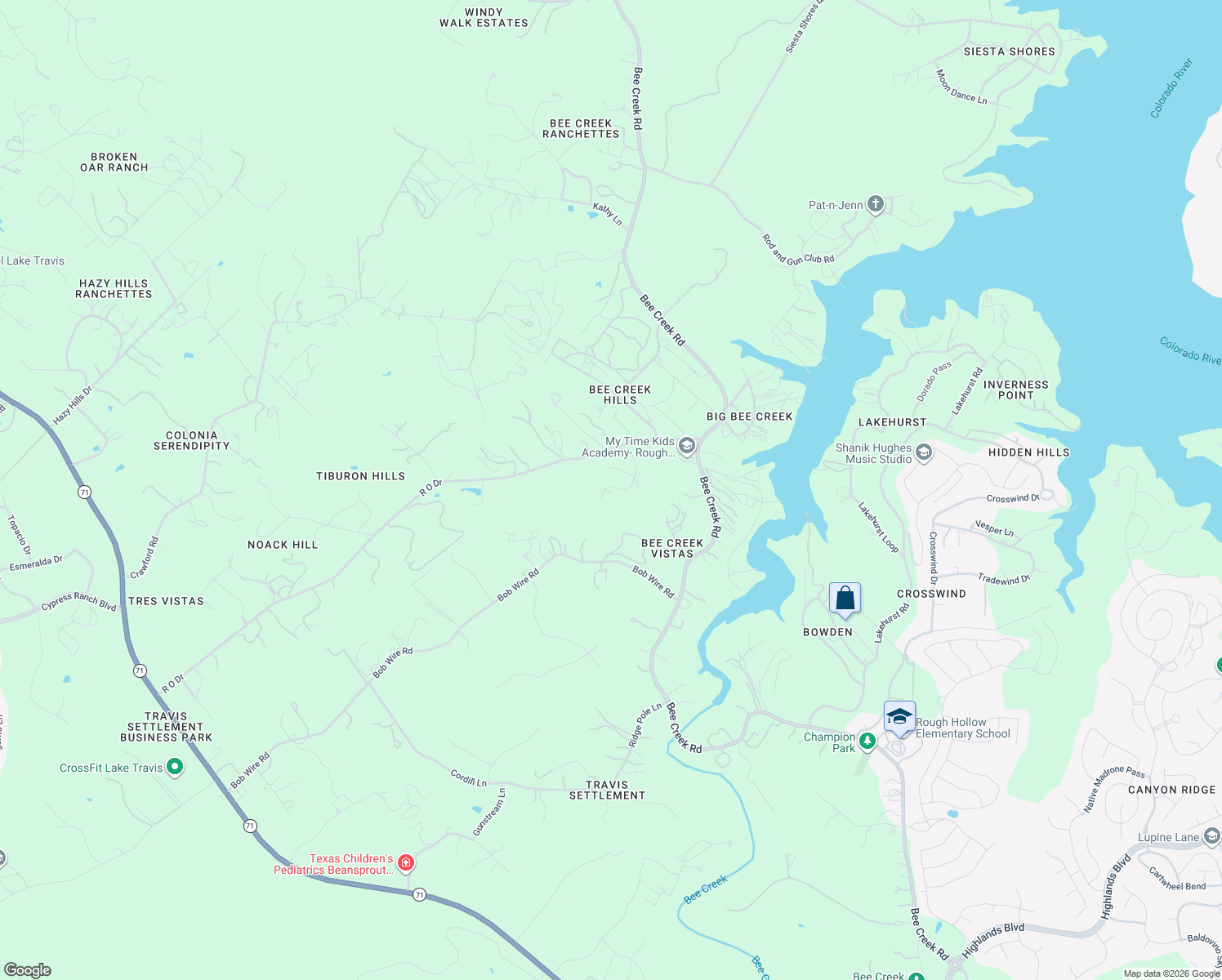 map of restaurants, bars, coffee shops, grocery stores, and more near 3201 R O Drive in Spicewood