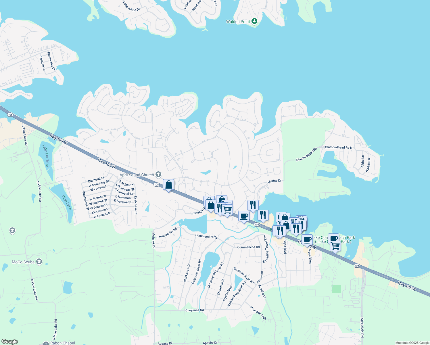 map of restaurants, bars, coffee shops, grocery stores, and more near 200 Springs Edge Drive in Montgomery