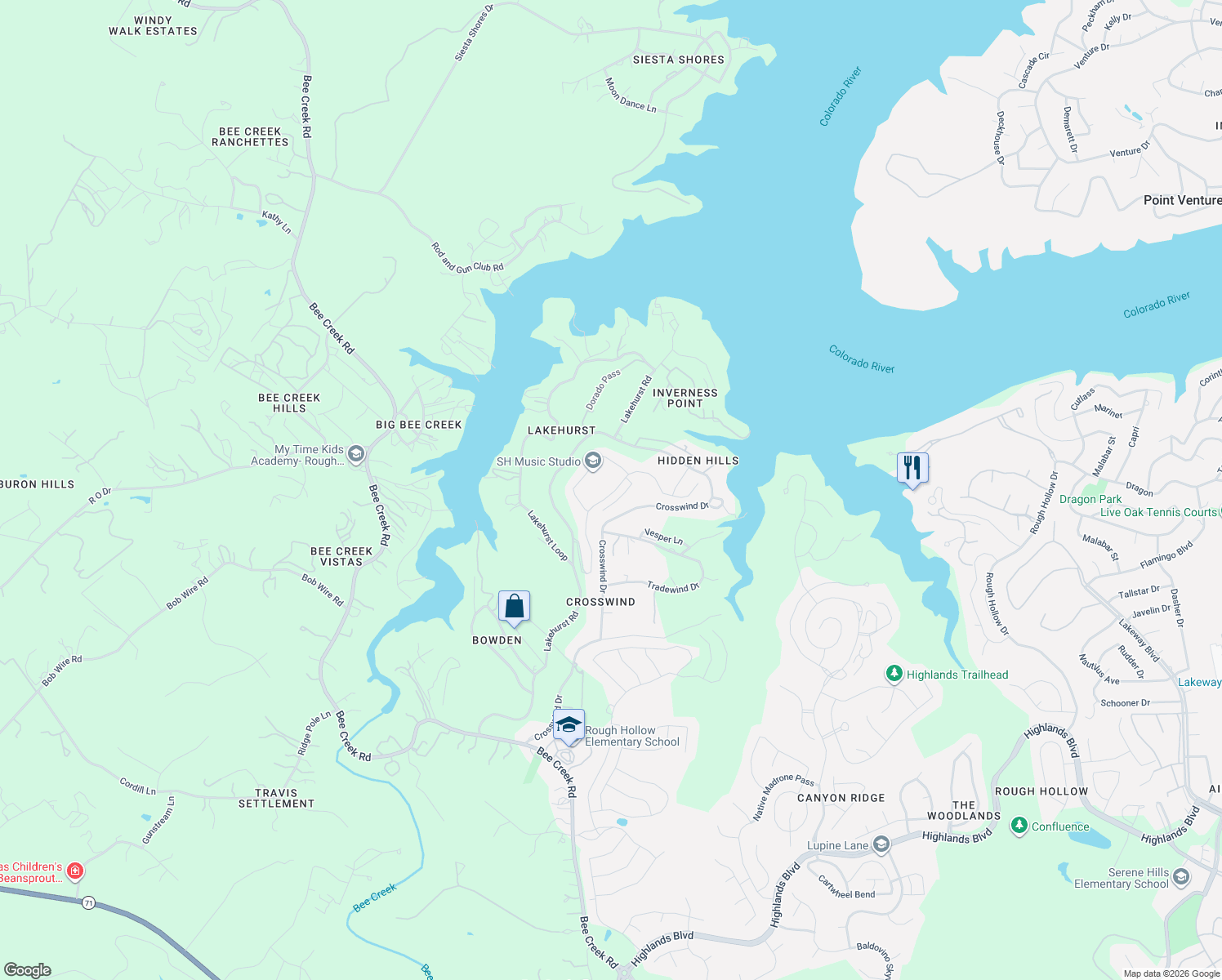 map of restaurants, bars, coffee shops, grocery stores, and more near 19516 Summit Glory Trail in Briarcliff