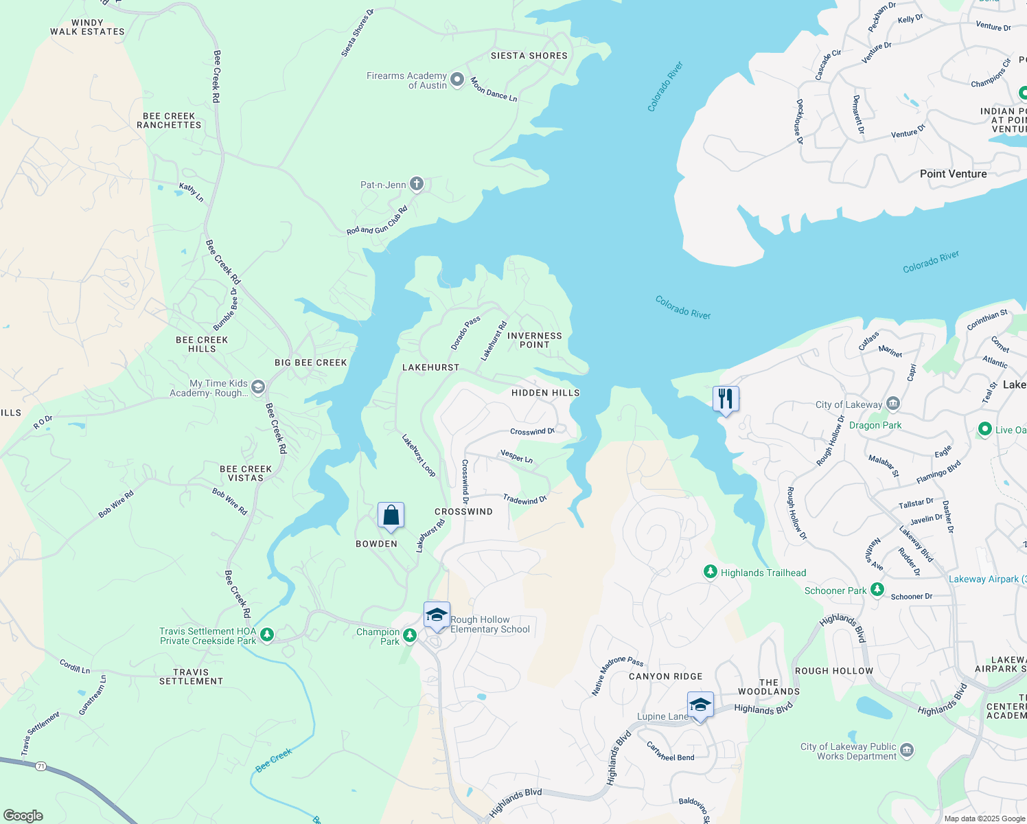 map of restaurants, bars, coffee shops, grocery stores, and more near 19410 Summit Glory Trail in Briarcliff