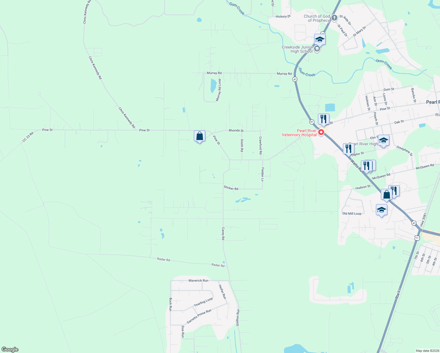 map of restaurants, bars, coffee shops, grocery stores, and more near 64405 Sticker Rd in Pearl River