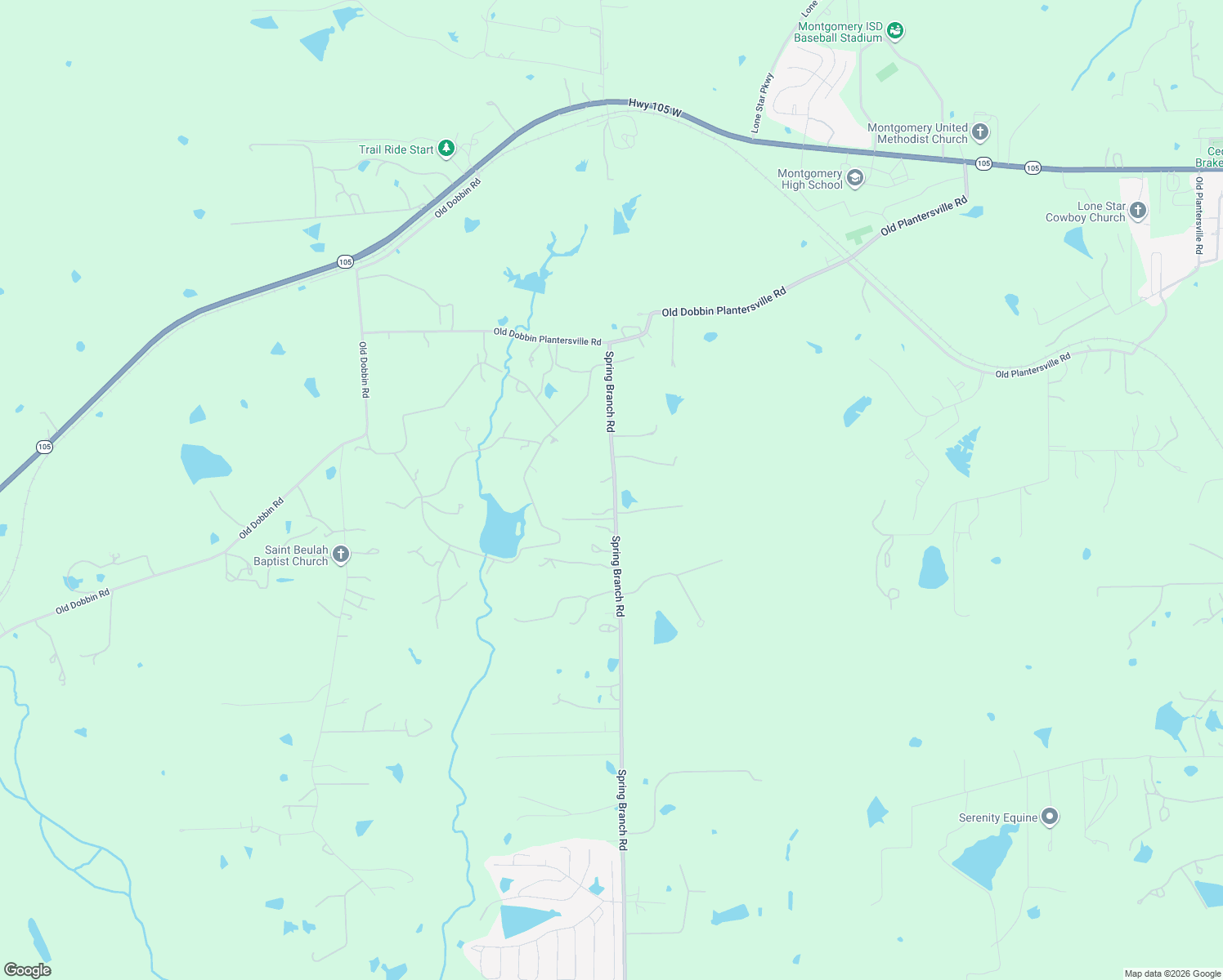 map of restaurants, bars, coffee shops, grocery stores, and more near 4009 Spring Branch Road in Montgomery