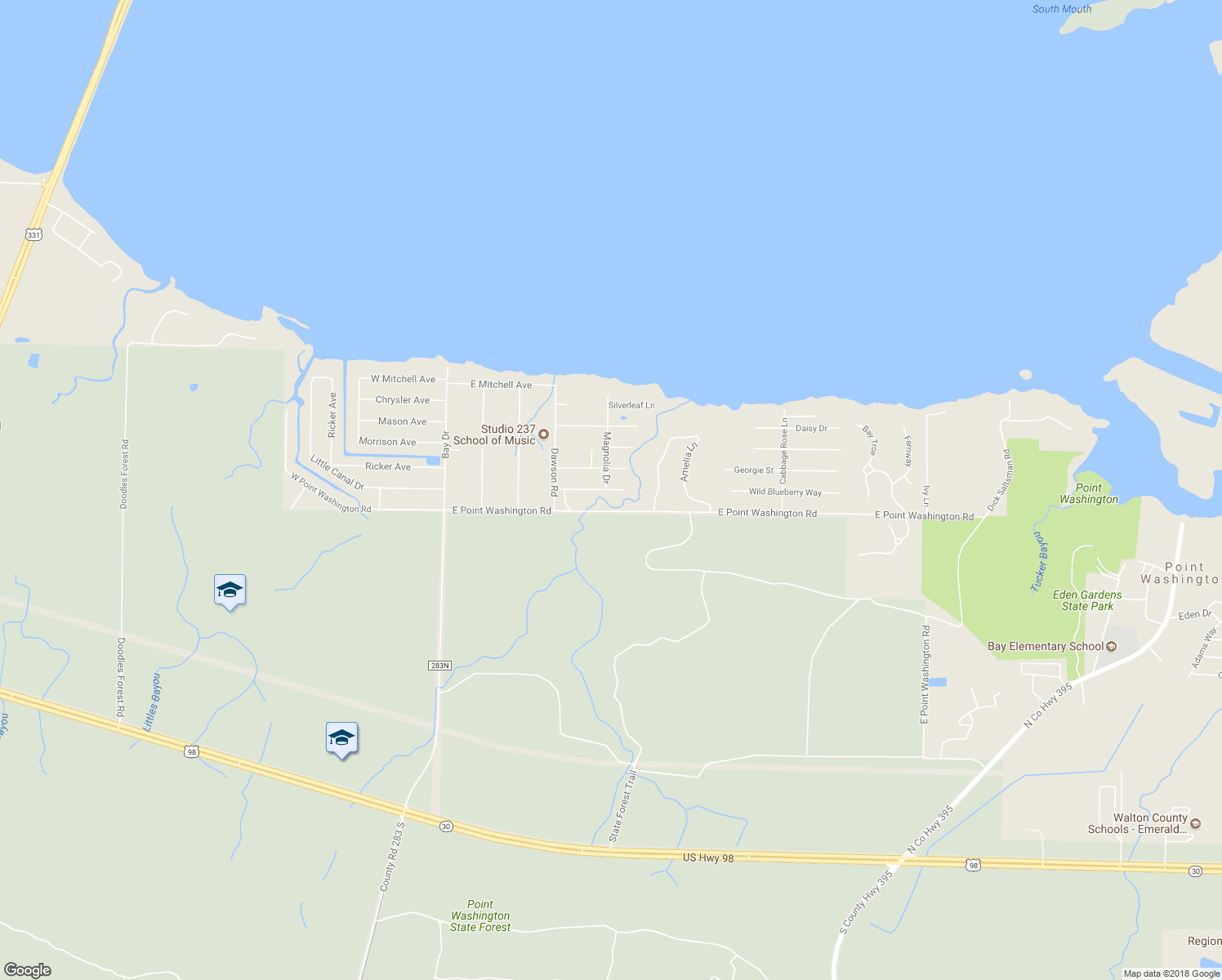 map of restaurants, bars, coffee shops, grocery stores, and more near Laurel Oak Lane in Santa Rosa Beach