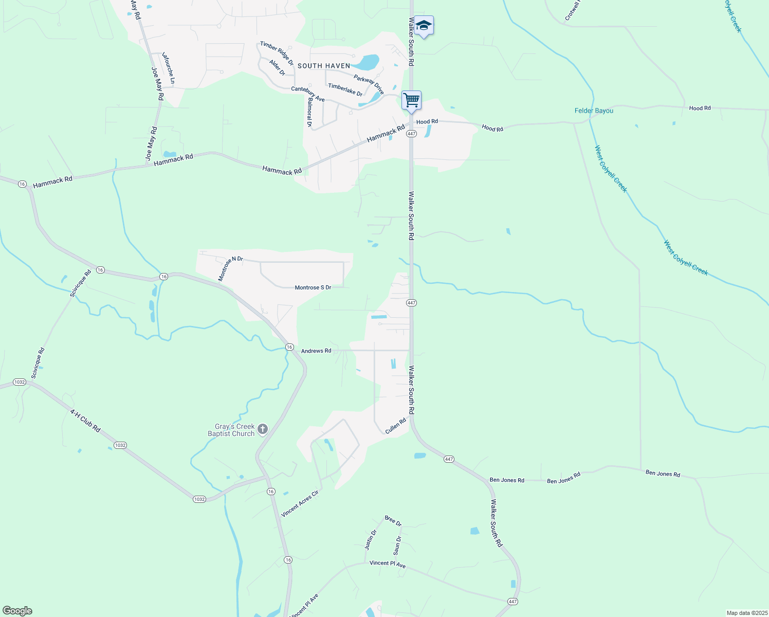 map of restaurants, bars, coffee shops, grocery stores, and more near 13450 Genre Drive in Denham Springs
