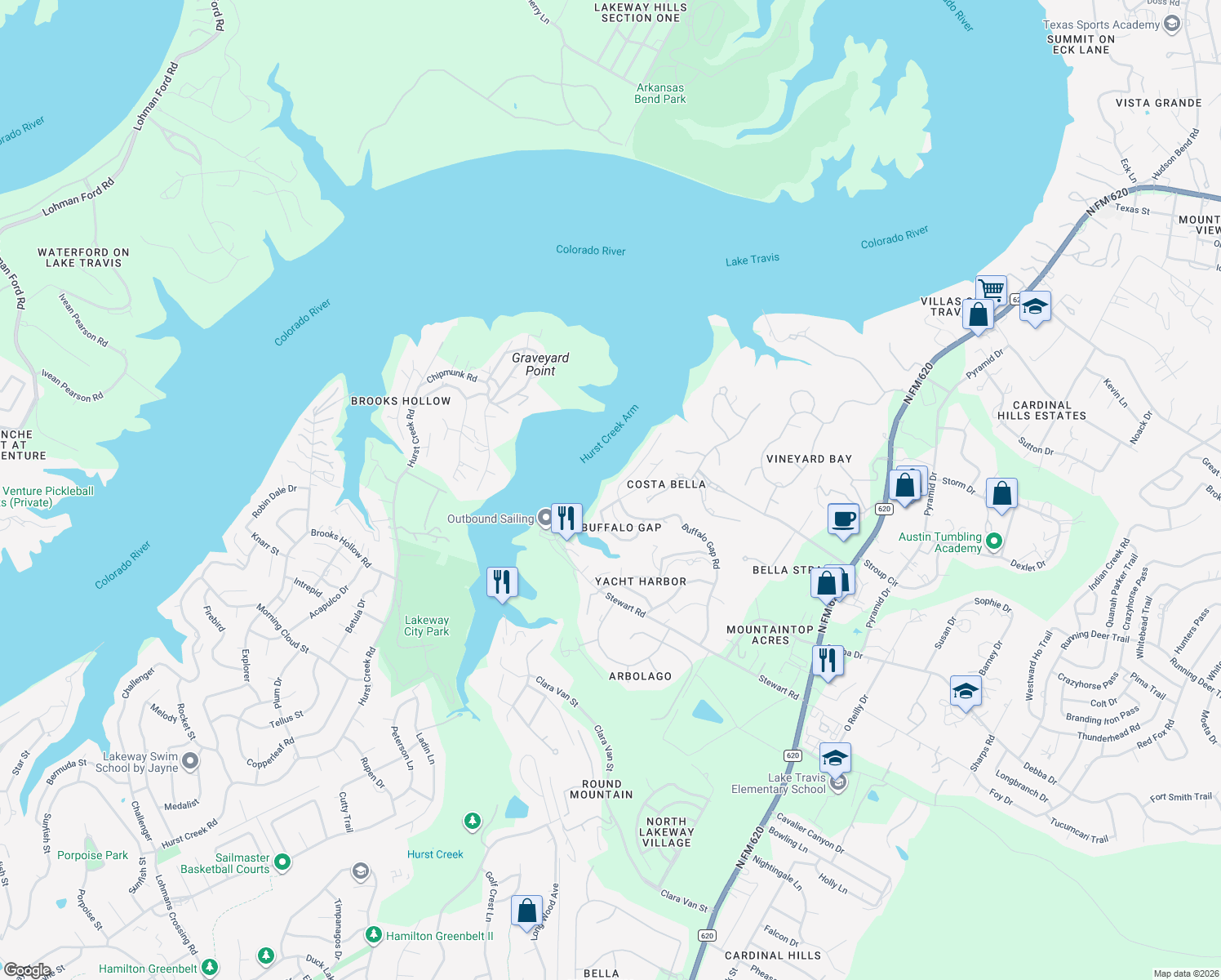 map of restaurants, bars, coffee shops, grocery stores, and more near 1464 Buffalo Gap Road in Austin