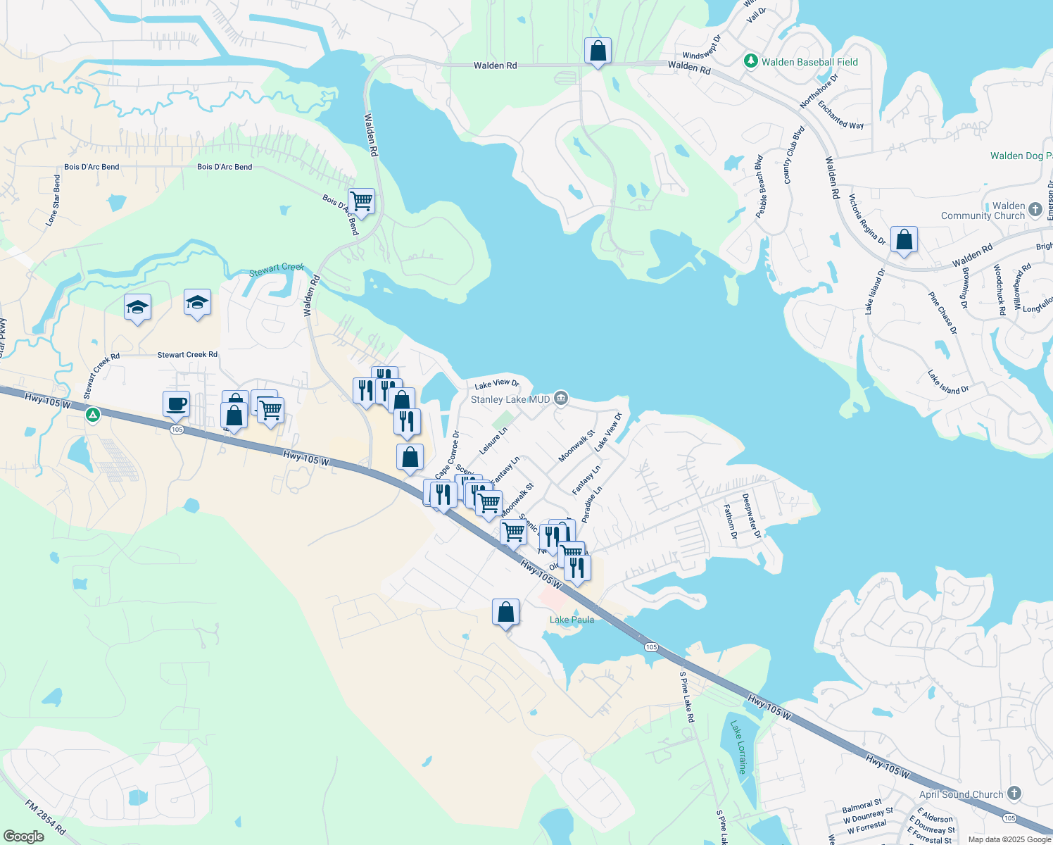 map of restaurants, bars, coffee shops, grocery stores, and more near 959 Lake View Drive in Montgomery