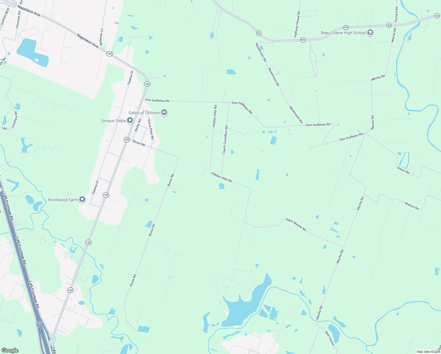 map of restaurants, bars, coffee shops, grocery stores, and more near 834 Hidden Hills Rd in Arnaudville