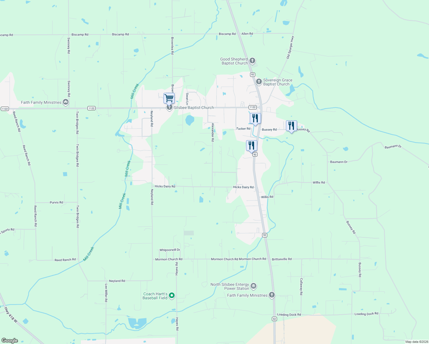 map of restaurants, bars, coffee shops, grocery stores, and more near 9004 Dairyland Heights Road in Silsbee