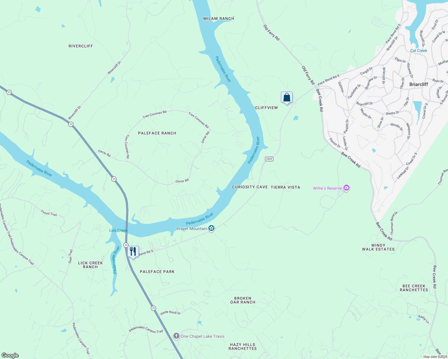 map of restaurants, bars, coffee shops, grocery stores, and more near 2001 Performance Road in Spicewood