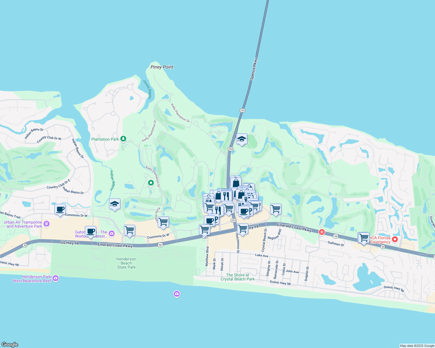 map of restaurants, bars, coffee shops, grocery stores, and more near 4498 Stonebridge Road in Destin