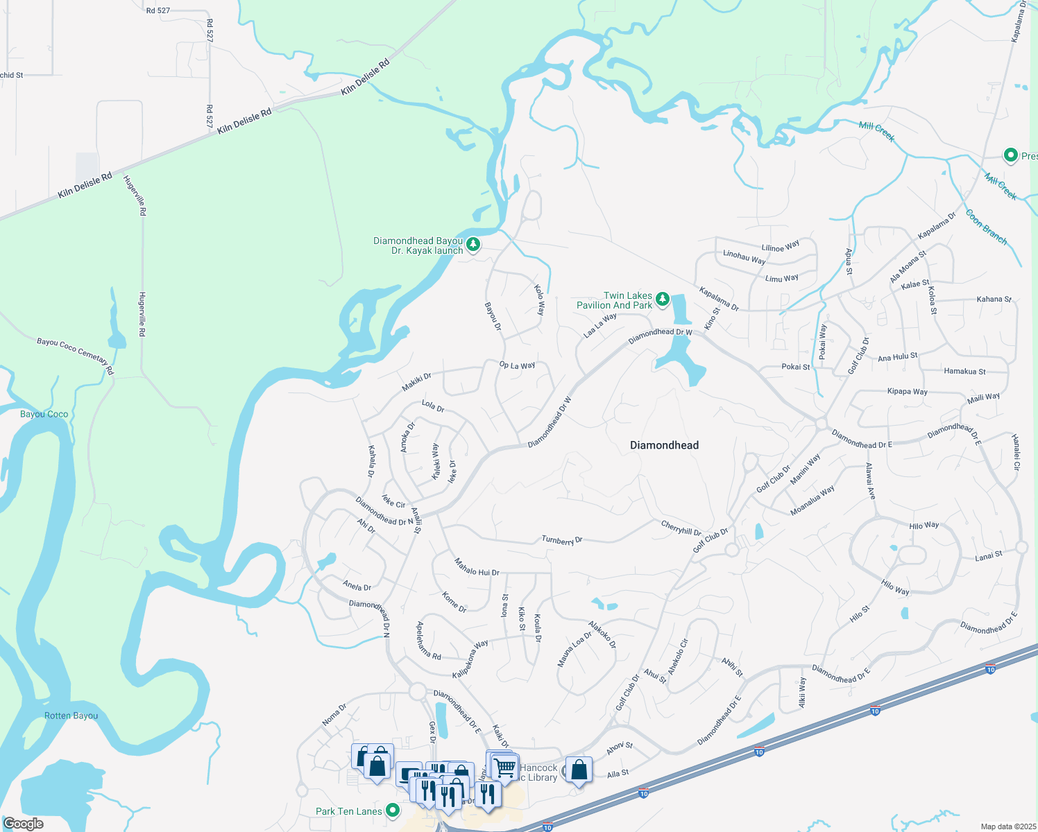 map of restaurants, bars, coffee shops, grocery stores, and more near 8416 Op La Court in Diamondhead