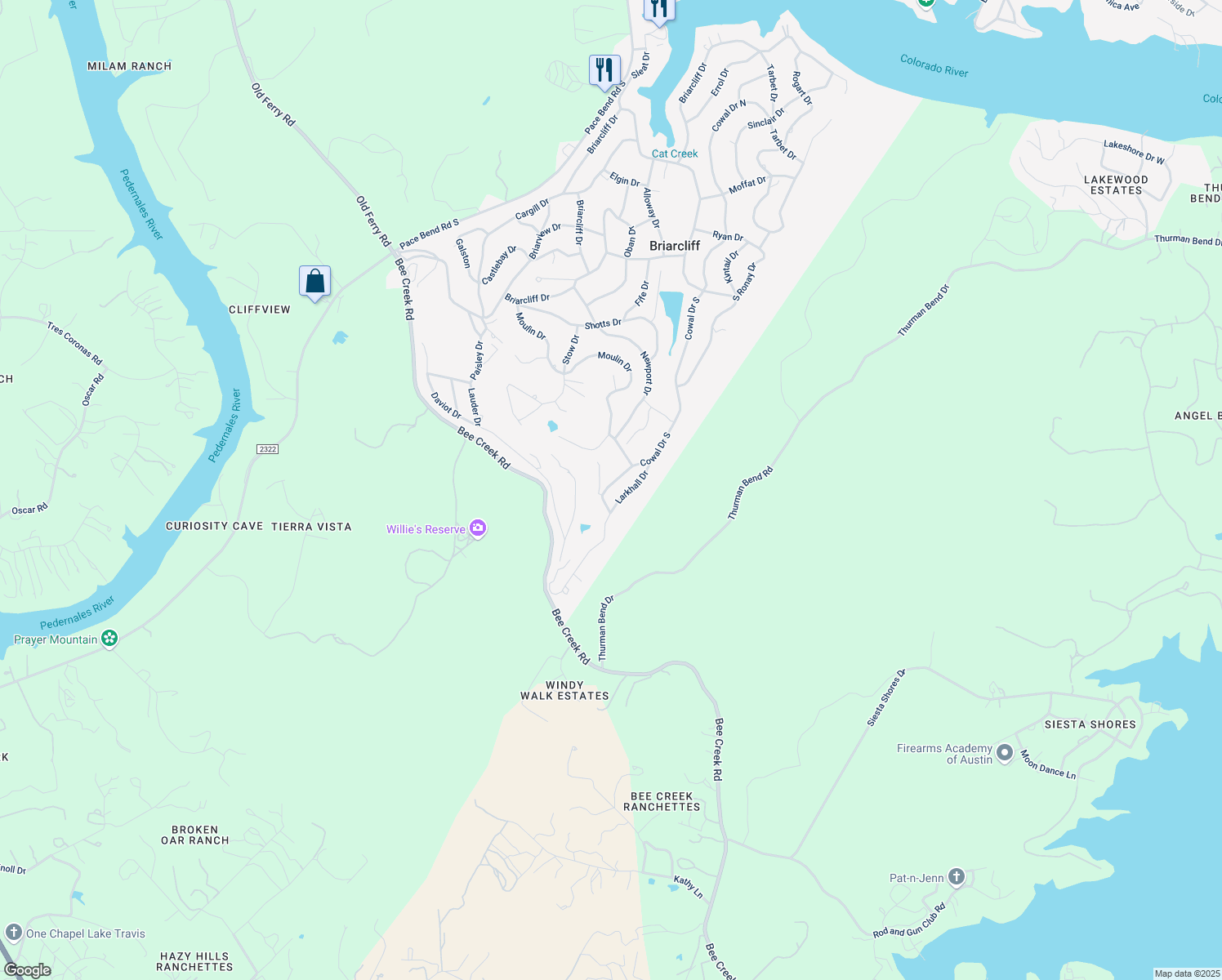 map of restaurants, bars, coffee shops, grocery stores, and more near 21906 Moulin Drive in Spicewood