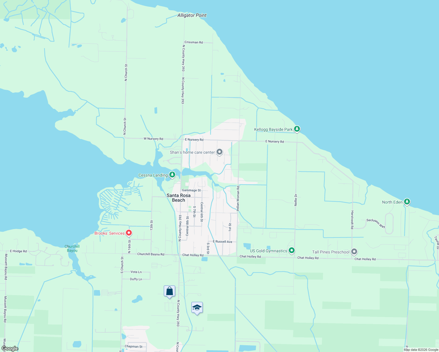 map of restaurants, bars, coffee shops, grocery stores, and more near 190 L Street in Santa Rosa Beach