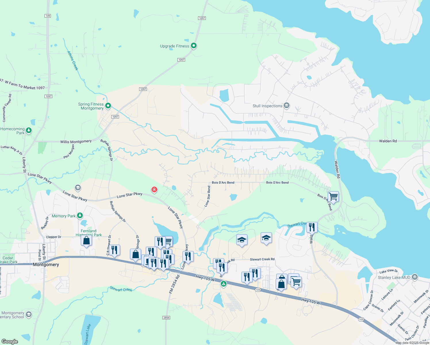 map of restaurants, bars, coffee shops, grocery stores, and more near 19015 Harbor Side Blvd in Montgomery