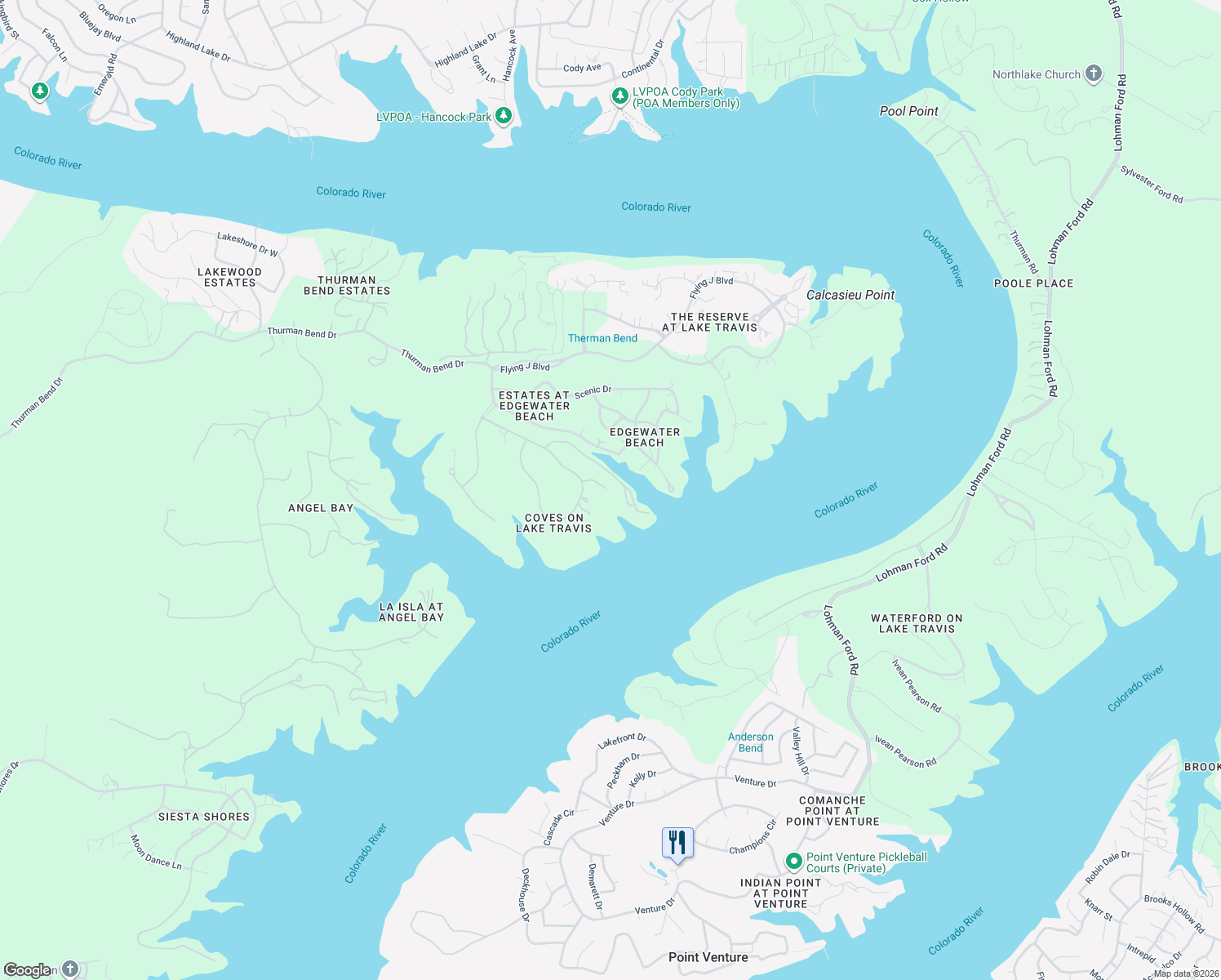 map of restaurants, bars, coffee shops, grocery stores, and more near 19586 Sandcastle Drive in Spicewood