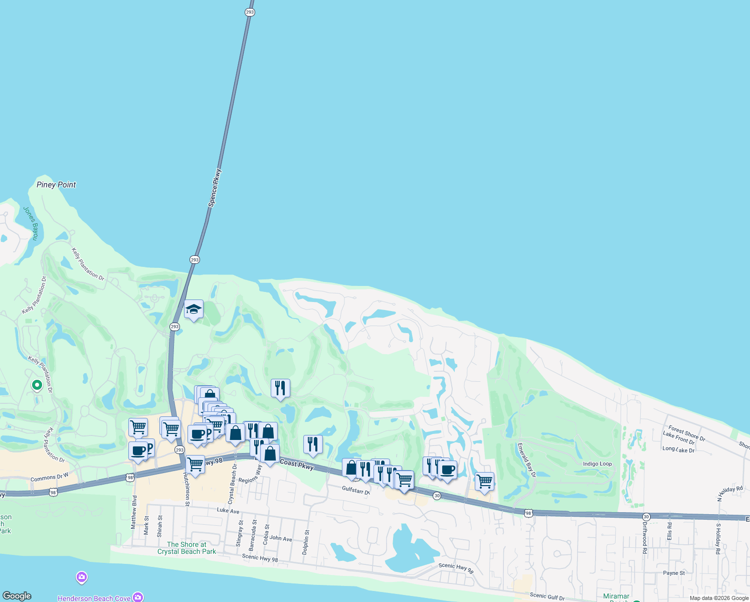 map of restaurants, bars, coffee shops, grocery stores, and more near 440 Admiral Court in Destin