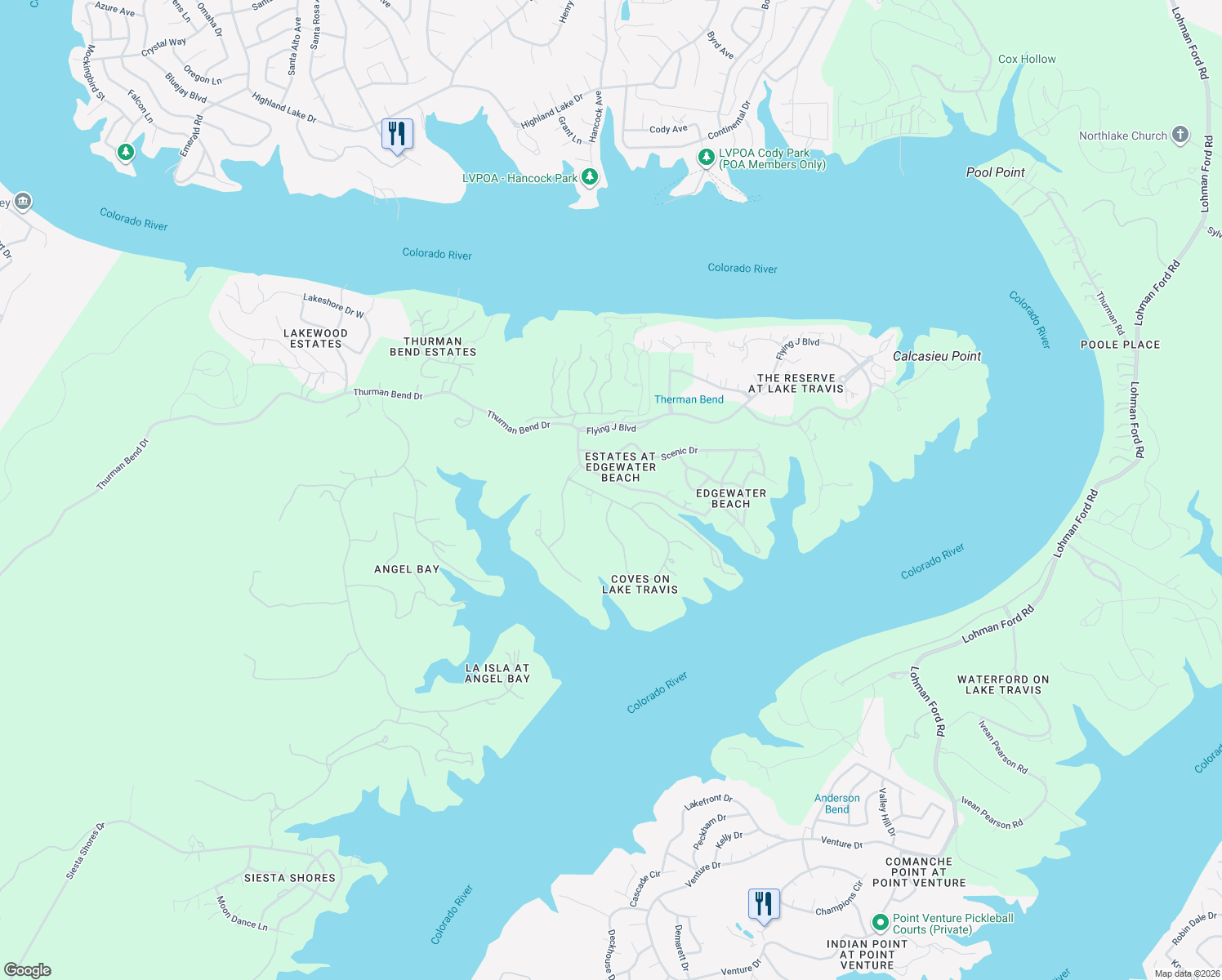 map of restaurants, bars, coffee shops, grocery stores, and more near 19800 Sandcastle Drive in Spicewood
