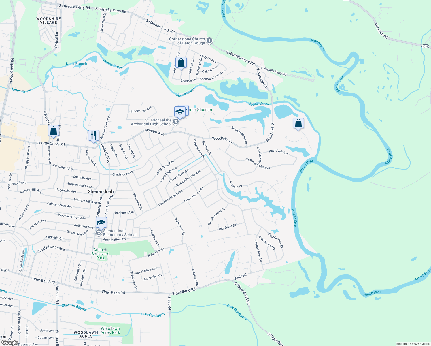 map of restaurants, bars, coffee shops, grocery stores, and more near 5579 Hagerstown Dr in Baton Rouge