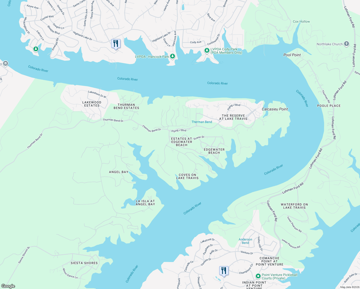 map of restaurants, bars, coffee shops, grocery stores, and more near 19800 Sandcastle Drive in Spicewood