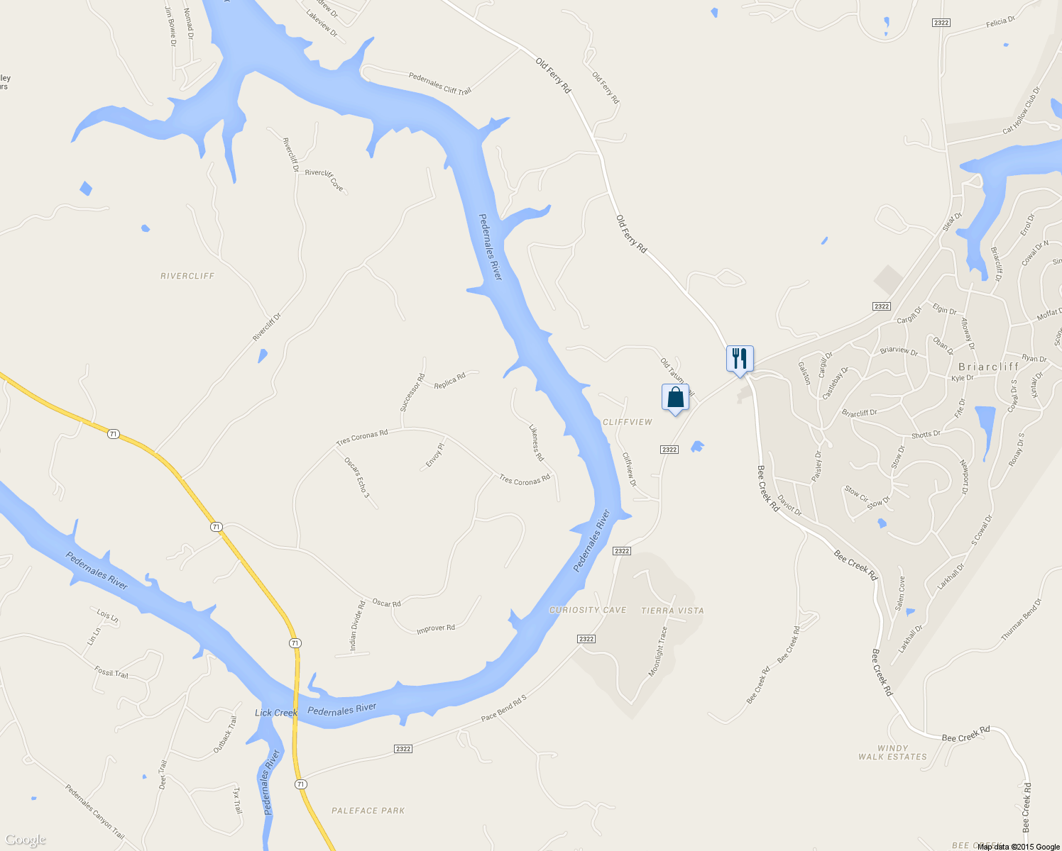 map of restaurants, bars, coffee shops, grocery stores, and more near 1321 Likeness Rd in Spicewood