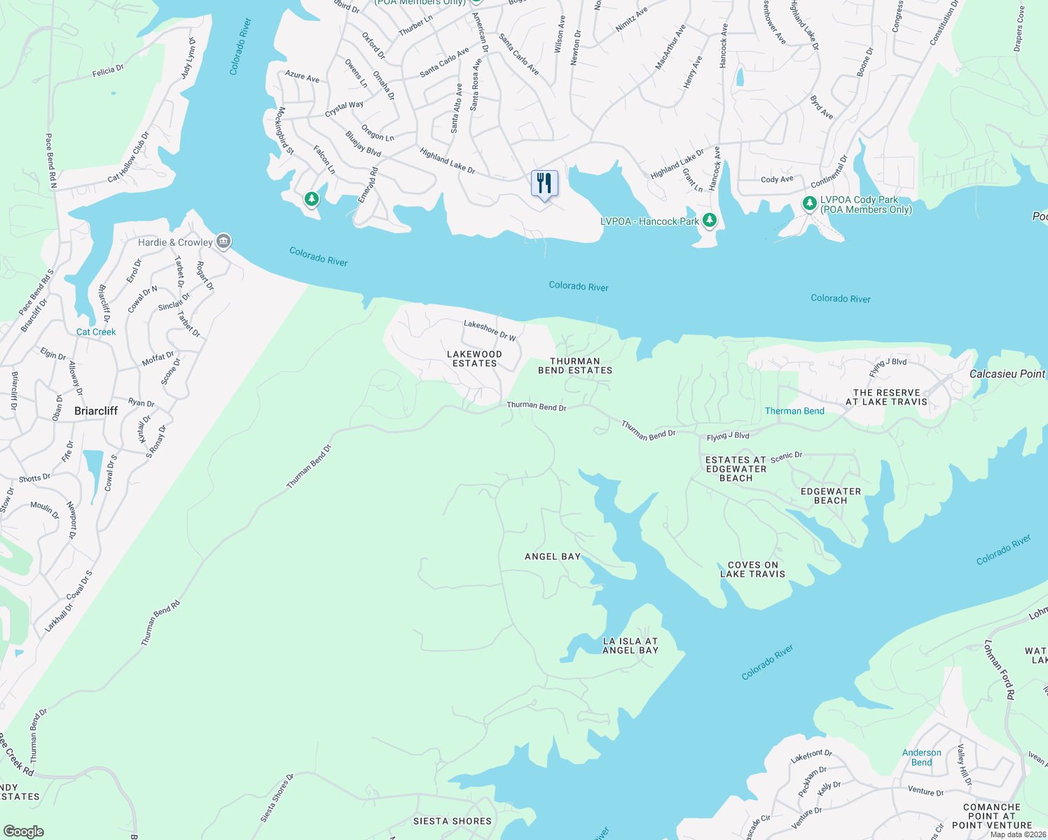 map of restaurants, bars, coffee shops, grocery stores, and more near 20617 Thurman Bend Drive in Spicewood