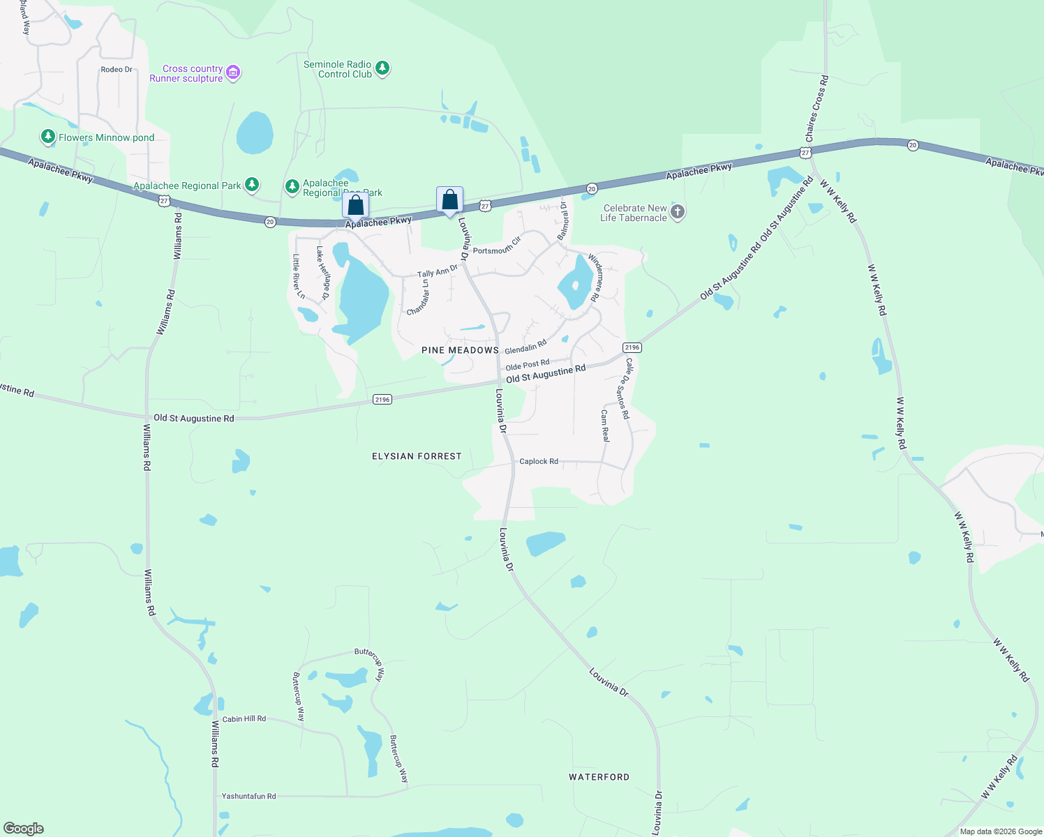 map of restaurants, bars, coffee shops, grocery stores, and more near 8420 Augustwood Lane in Tallahassee
