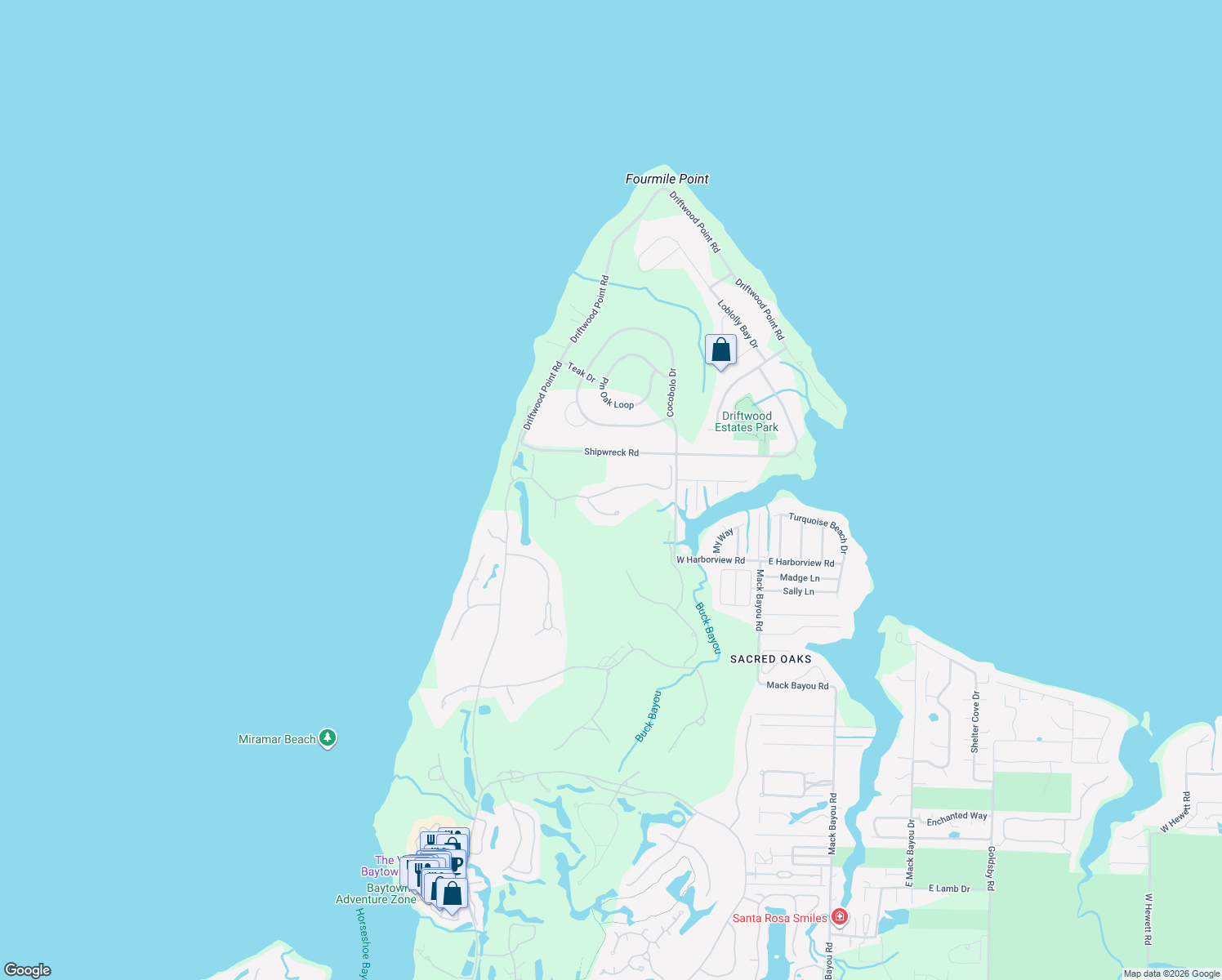 map of restaurants, bars, coffee shops, grocery stores, and more near 2938 Pine Valley Rd in Miramar Beach