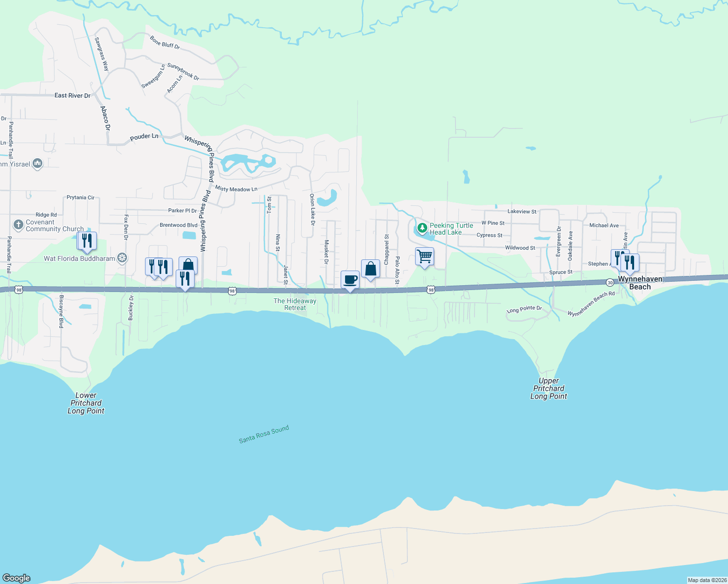 map of restaurants, bars, coffee shops, grocery stores, and more near 9923 Navarre Parkway in Navarre