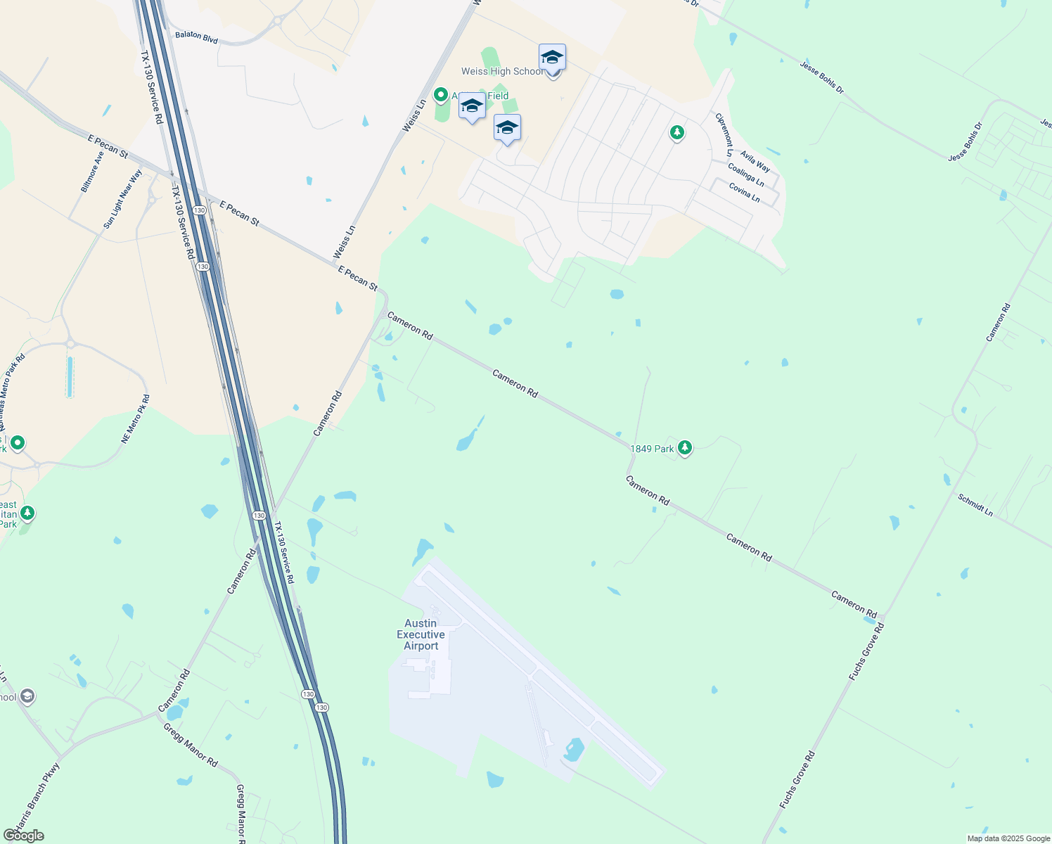 map of restaurants, bars, coffee shops, grocery stores, and more near 16341 Cameron Road in Pflugerville