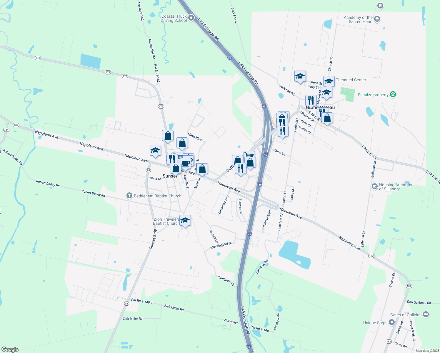 map of restaurants, bars, coffee shops, grocery stores, and more near 298 Duffy Ave in Sunset