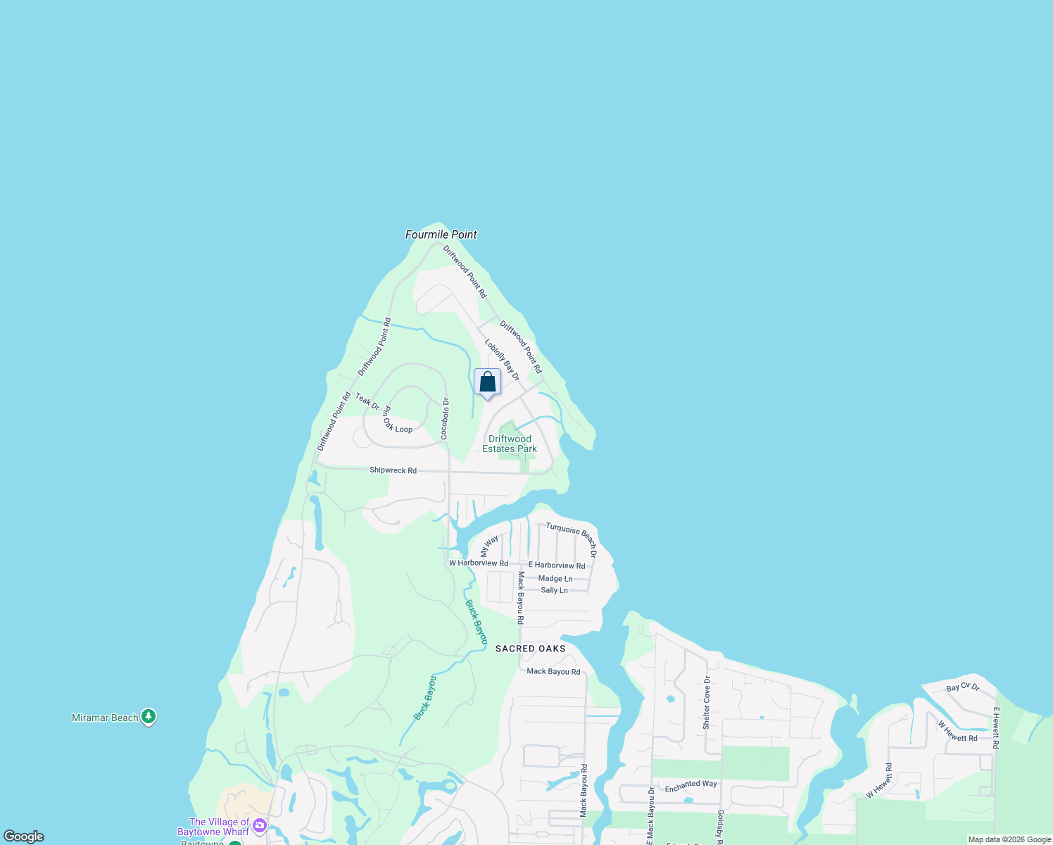 map of restaurants, bars, coffee shops, grocery stores, and more near 587 East Shipwreck Road in Santa Rosa Beach