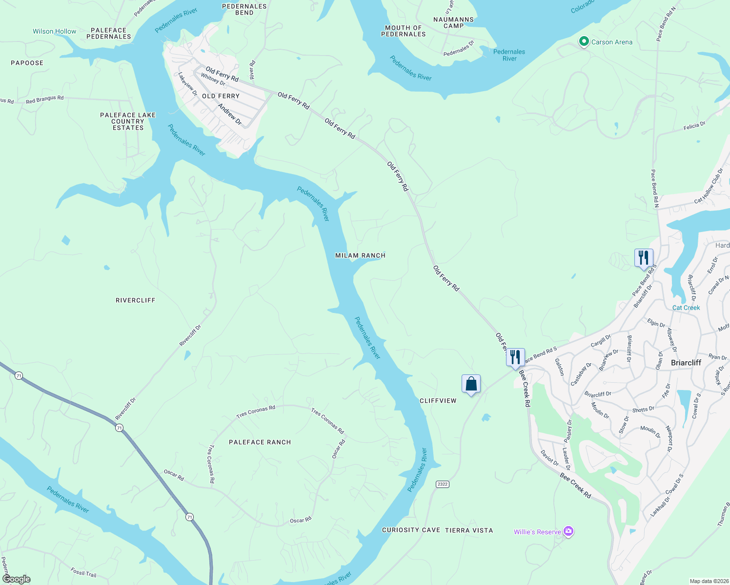 map of restaurants, bars, coffee shops, grocery stores, and more near 16 Cox Crossing Road in Spicewood
