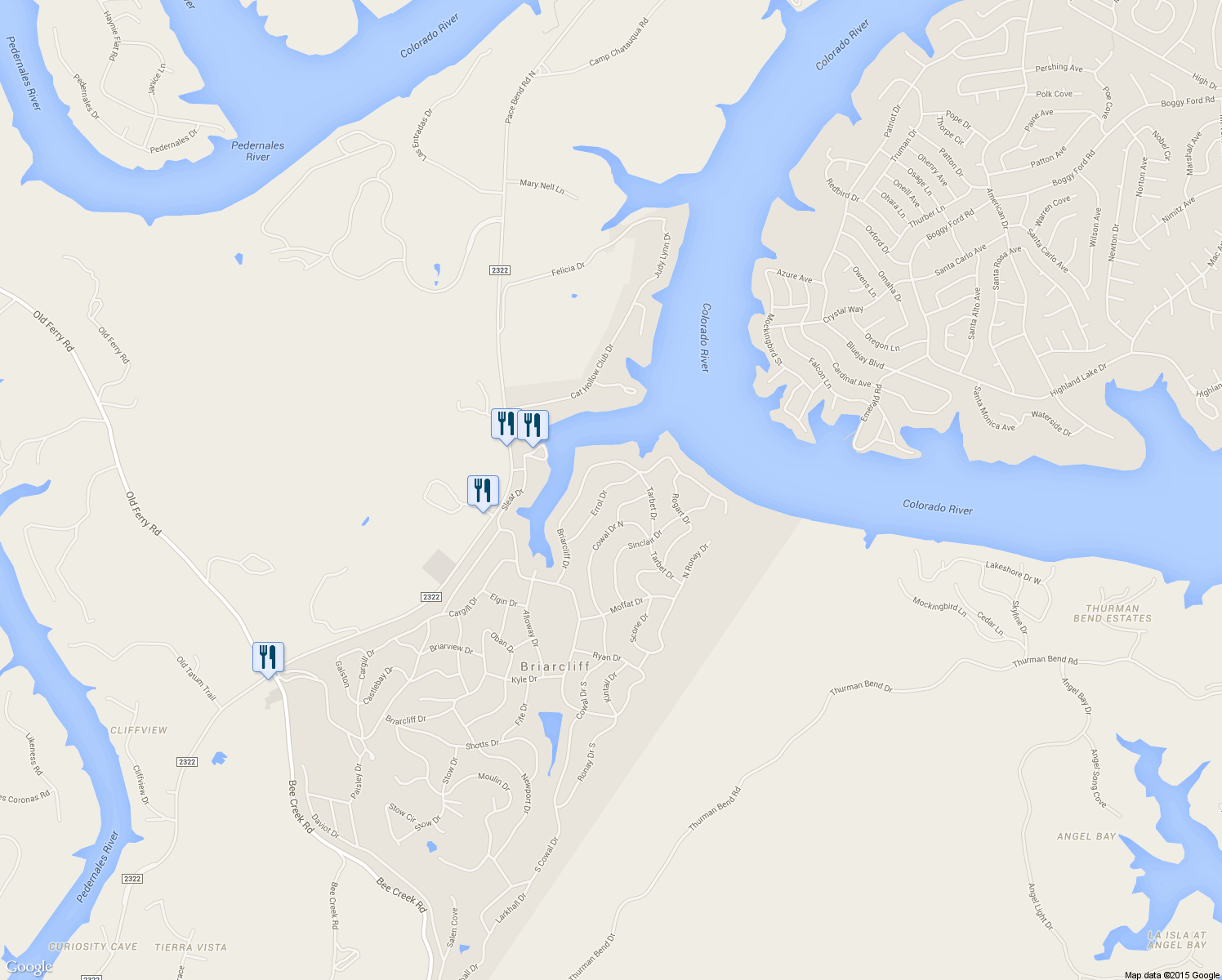 map of restaurants, bars, coffee shops, grocery stores, and more near 503 Errol Dr in Briarcliff